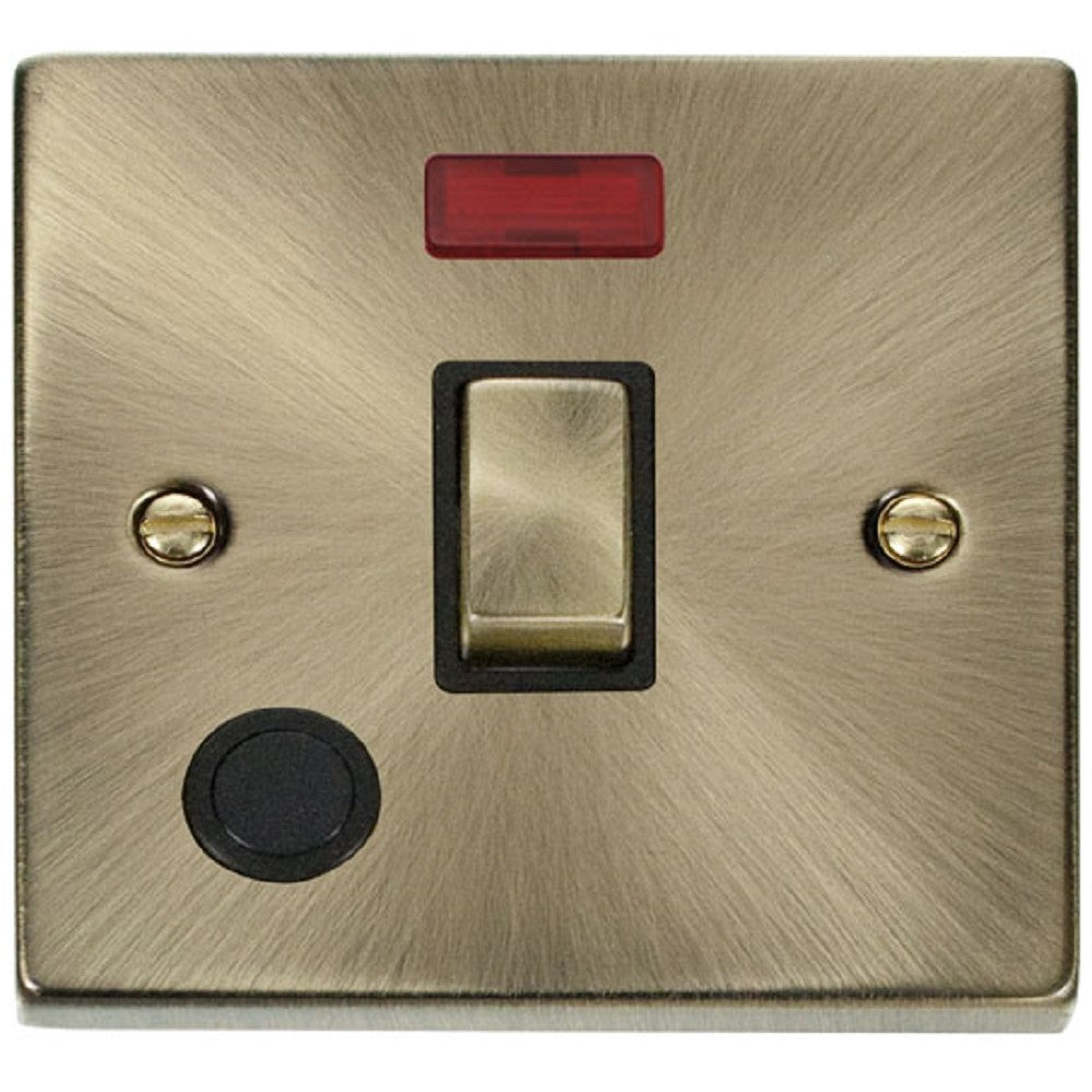 Vintage Antique Brass 20A Double Pole Switch with Neon Indicator and Flexible Cord - Classic Electrical Switch for Home Renovation, Office Upgrade, and Industrial Use (VPAB523BK)