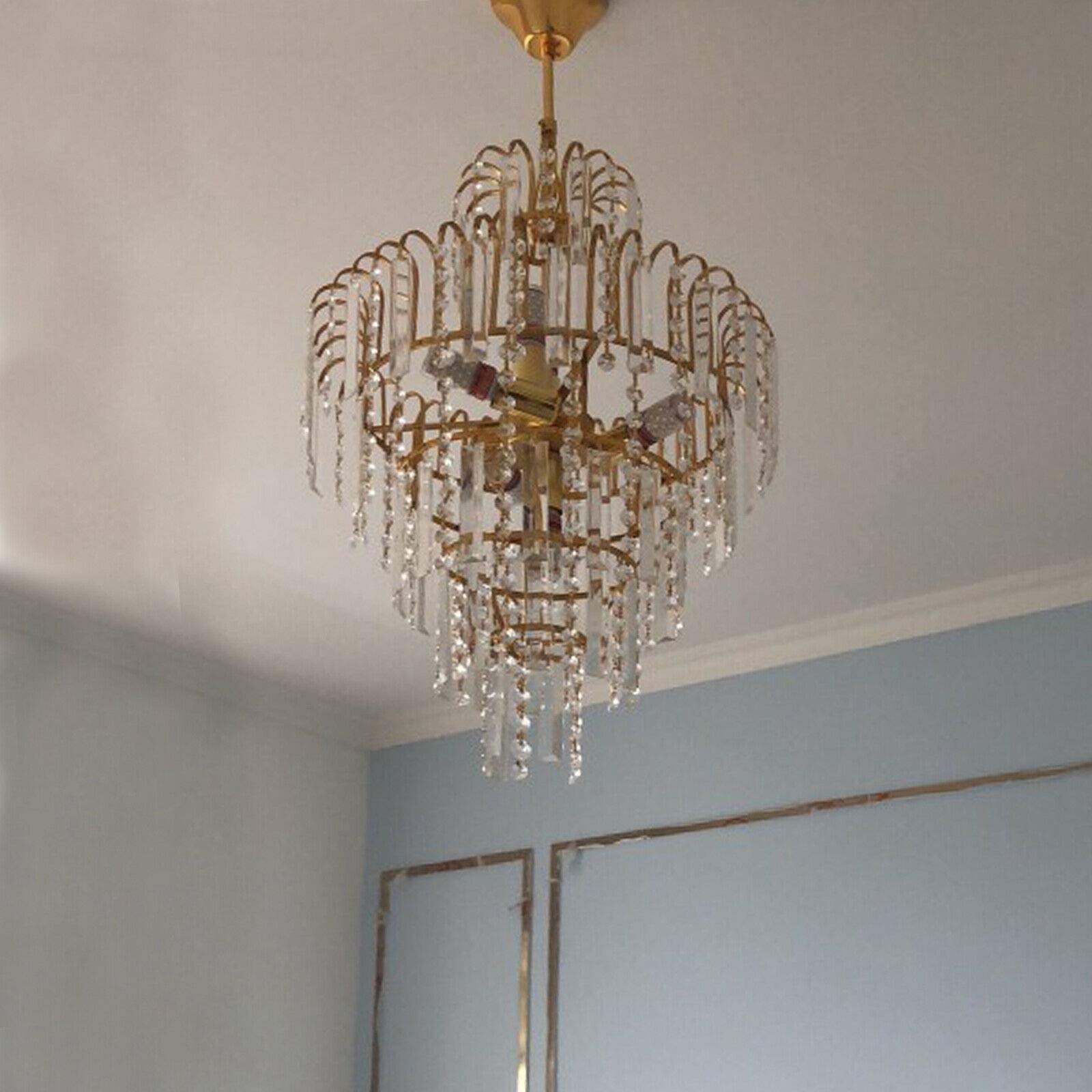 Luxury Crystal Chrome Chandelier - French Empire Style 4-Light K9 Raindrop Ceiling Pendant Light - Adjustable Contemporary Hanging Fixture for Dining Room, Living Room, Hotel Foyer - Gold Finish - Perfect for Elegant Home Decor & Commercial Spaces