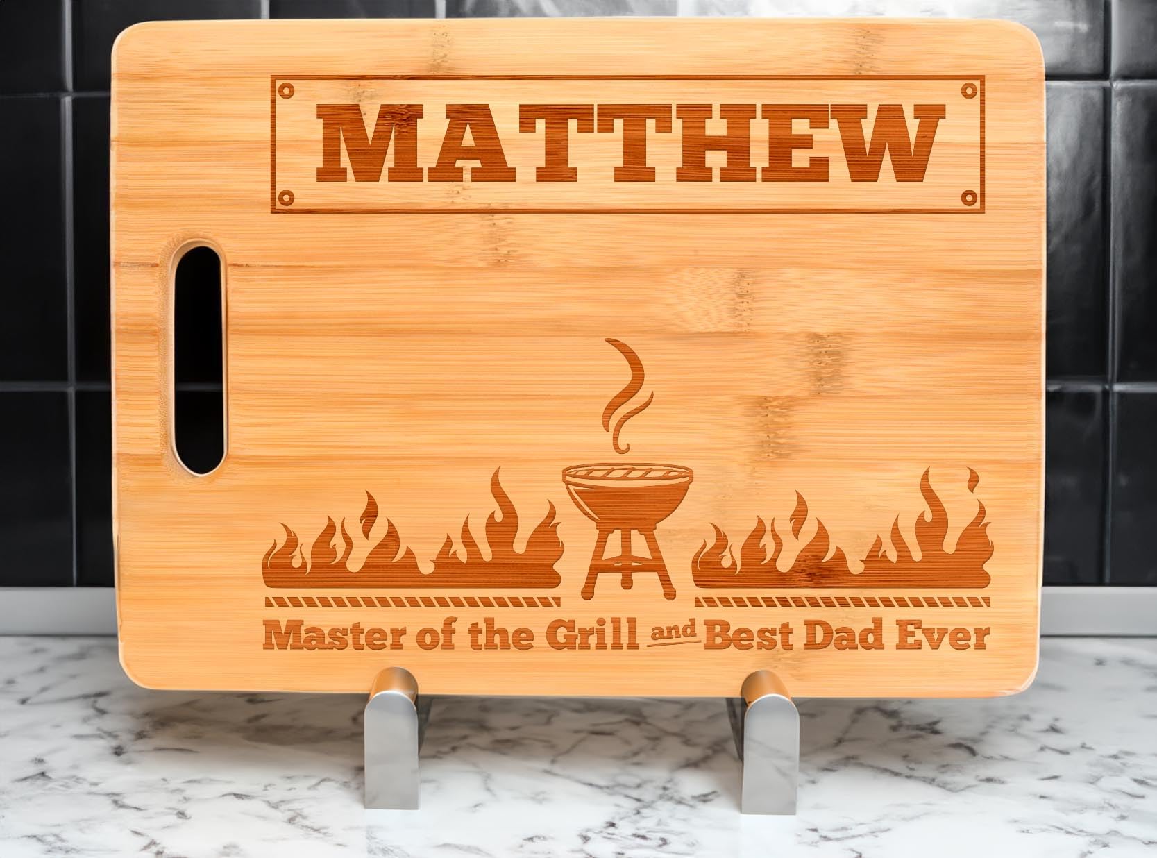 Custom Personalized Grill Gifts for Men - Engraved Wood Cutting Board with Name - Best Dad Ever BBQ Gift Idea - Perfect for Father's Day, Housewarming & Outdoor Cooking