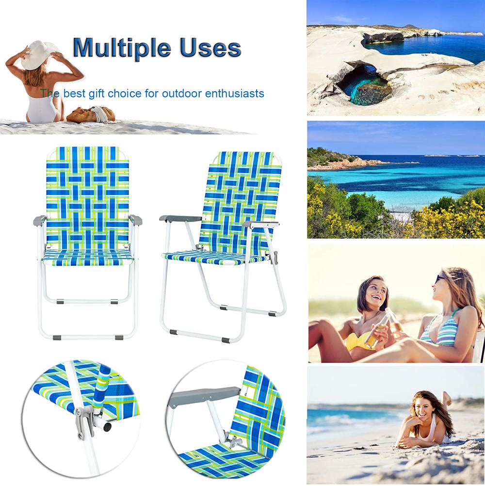 2 Pack Heavy Duty Camping Chairs for Adults - Portable Folding Lawn Chairs with Cup Holder, Webbed Design for Patio, Deck, Beach, Backyard, Poolside & Outdoor Use (Blue) - Perfect for Picnics, BBQs, Concerts and Camping Trips