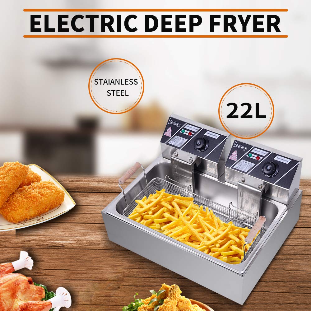 Commercial 5000W Stainless Steel Deep Fryer - 12.7Qt Oil Capacity, 23.26Qt Total - Large Single Basket Electric Fryer 110V for Restaurants, Food Trucks & Home Kitchen Use