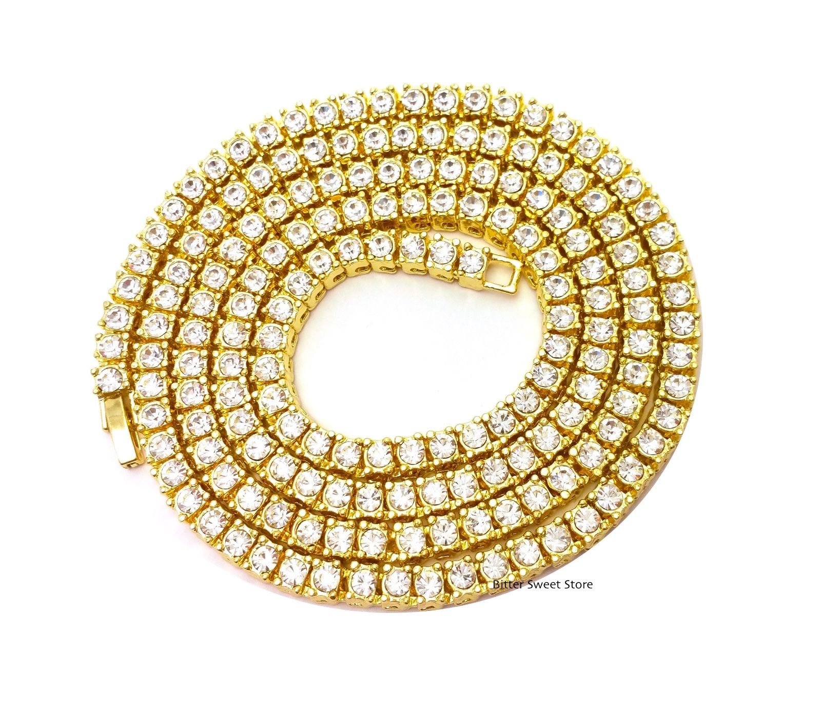 Men's Iced Out Single Row Gold CZ Hip Hop Chain Necklace - 16