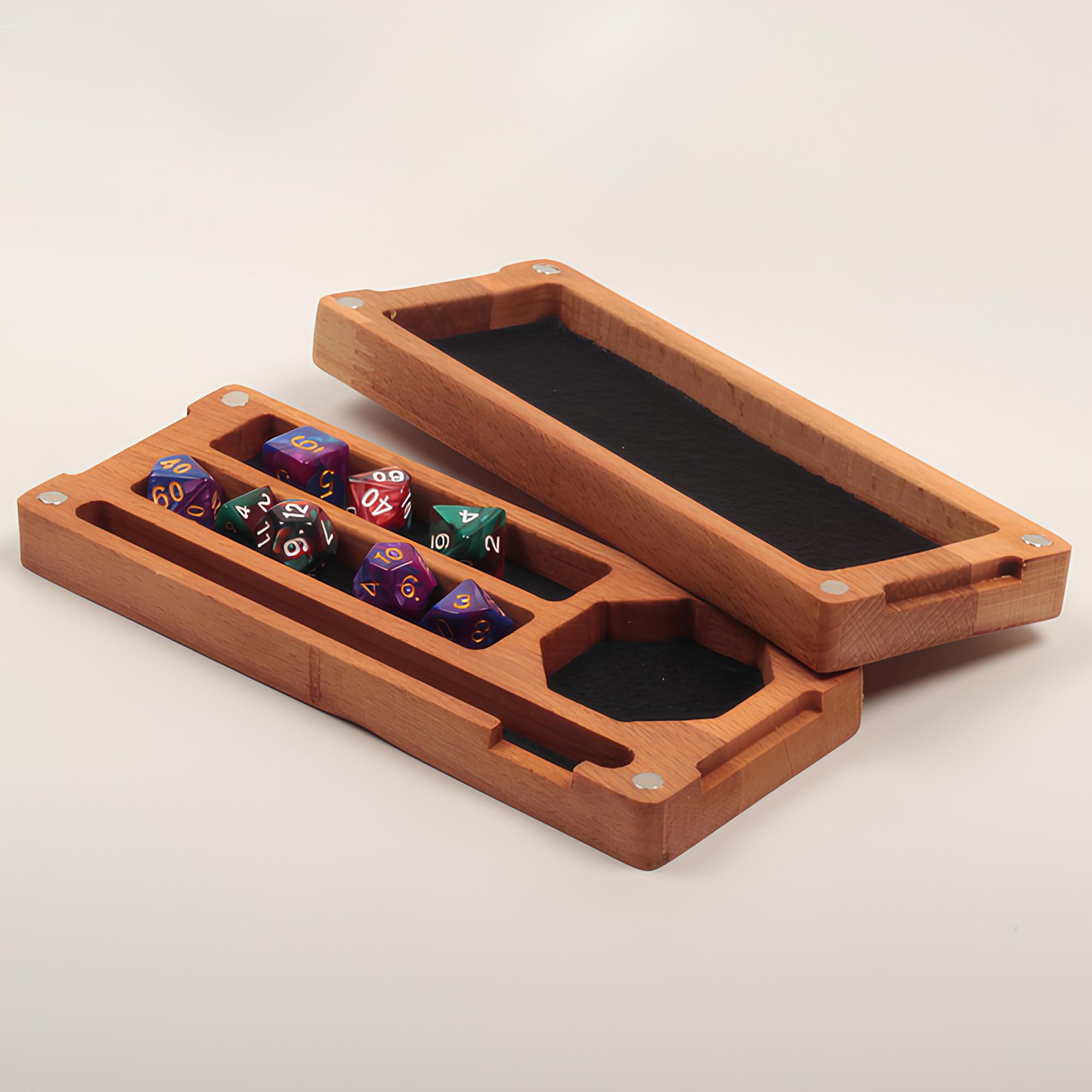 Personalized Wooden DnD Dice Box with Magnetic Lid - Dice Storage Tray & Travel Holder for Tabletop RPG Games - Perfect Gift for Dungeons & Dragons Players - Use for Game Nights, Conventions & Roleplaying Adventures