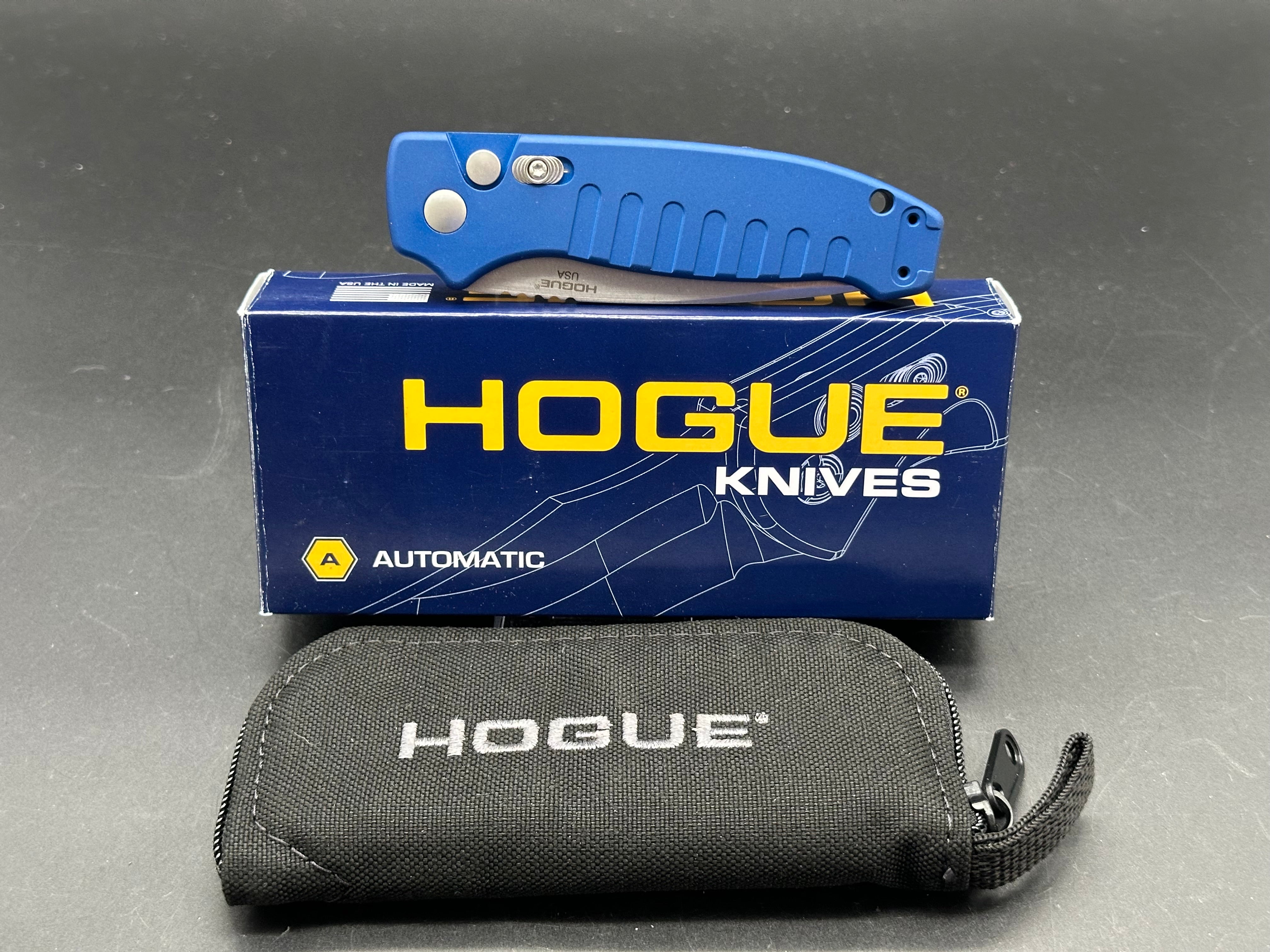 Hogue Ballista Drop Point Automatic Knife - Matte Blue Finish - EDC Tactical Folding Knife for Outdoor Camping, Hunting & Survival