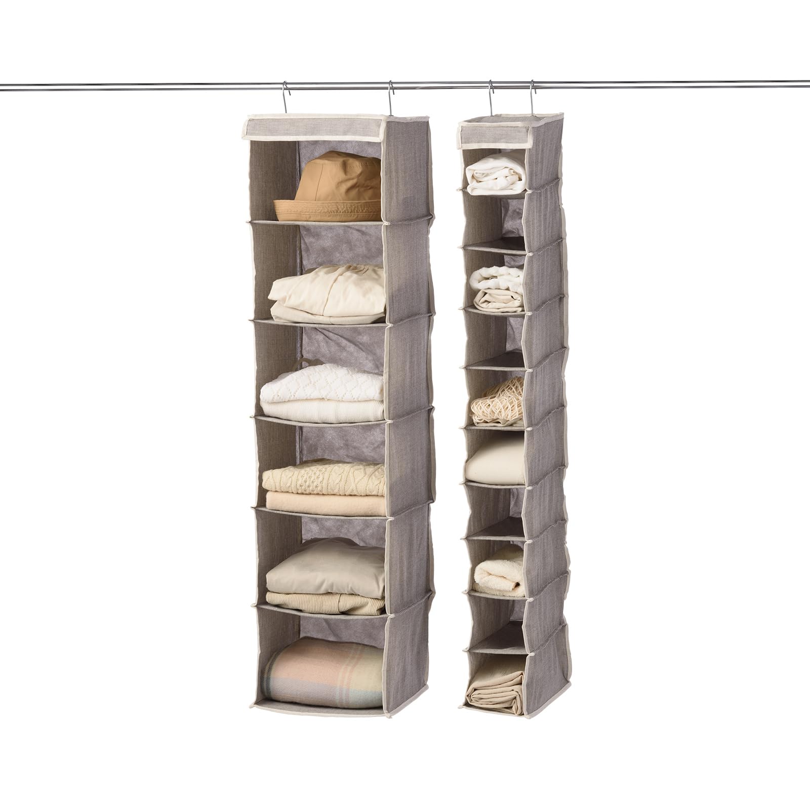 ALFIO Collapsible Hanging Closet Organizer - 6 Open Shelves with Dual Sturdy Hooks for Bedroom, Bathroom & Closet Storage - Space Saving Shelf Organizer for Clothes, Towels & Accessories