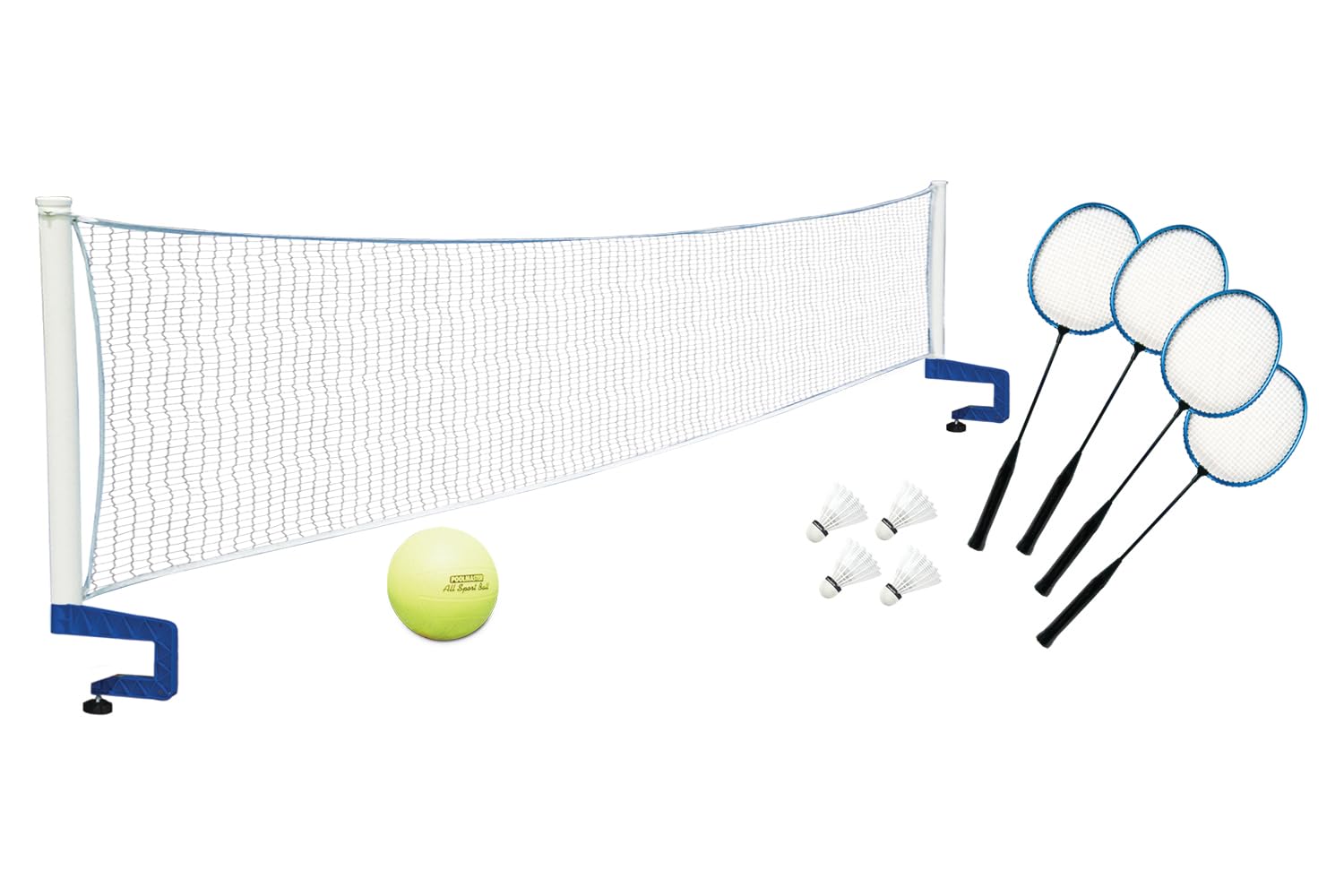 Poolmaster 72786 Above-Ground Pool Water Volleyball & Badminton Set with Bracket Mounts - 16-Ft White | Fun Outdoor Pool Games for Family & Friends | Summer Backyard Party & Poolside Entertainment