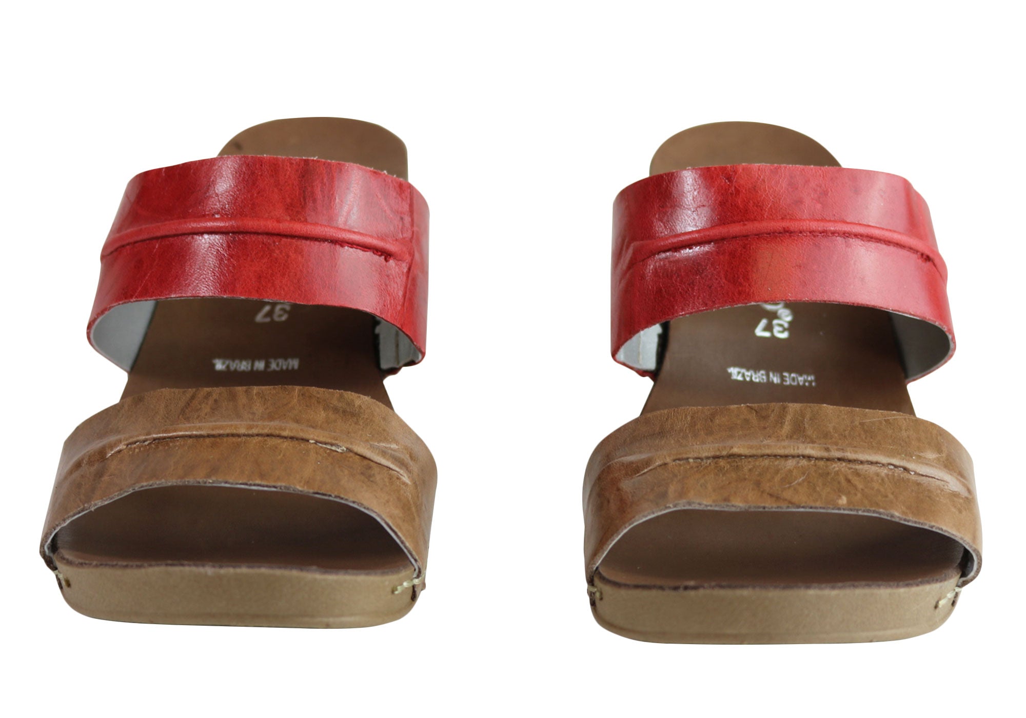 Andacco Vincenza Women's Leather Mid Heel Sandals Slides - Comfortable Brazilian Made Shoes for Casual Outings & Summer Weddings