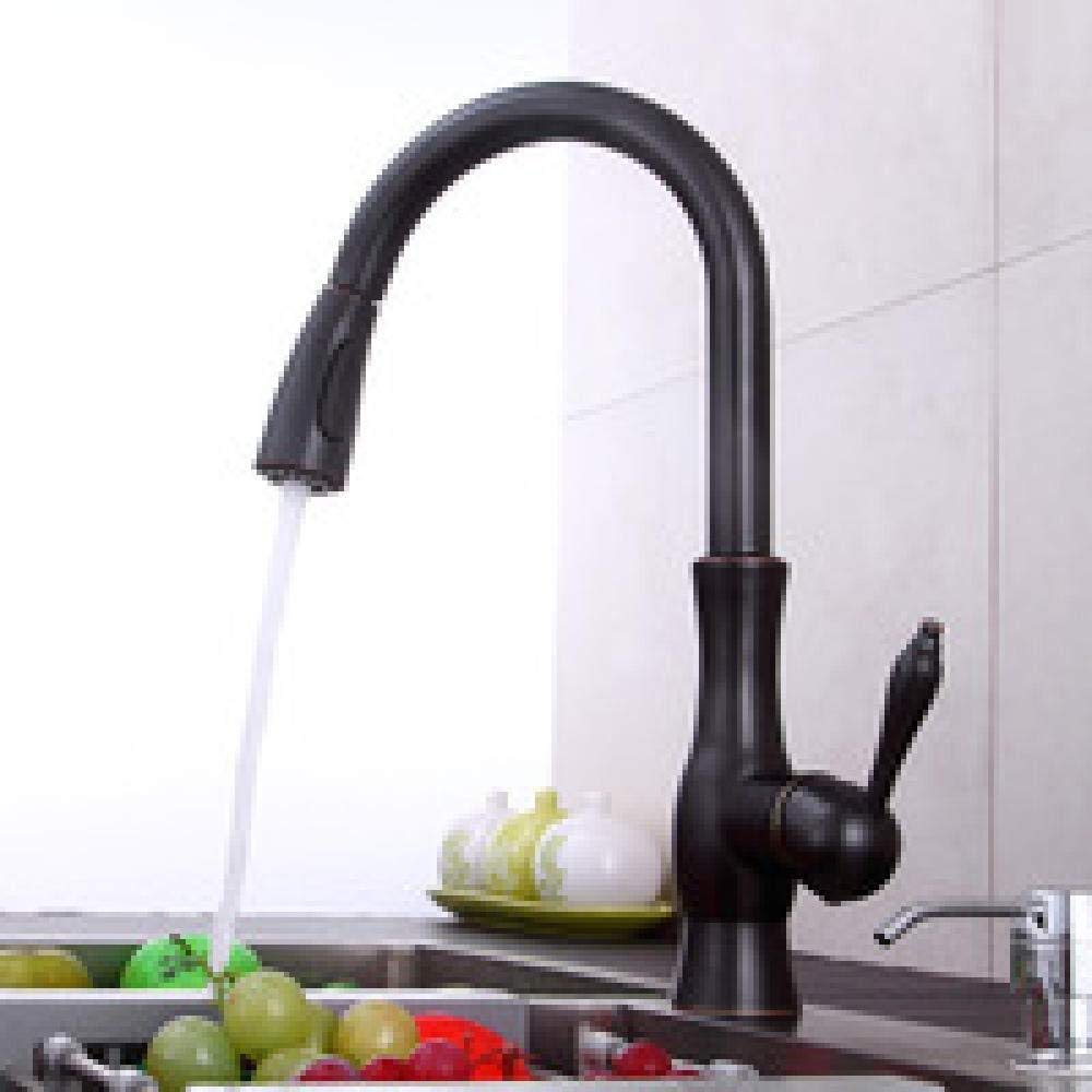 Premium Black Brass Pull-Out Kitchen Faucet - Telescopic Sprayer Mixer Tap with Hot/Cold Water Control for Sink Basin | Ideal for Modern Home Kitchen & Bathroom Renovation