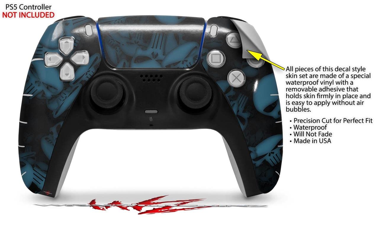 PS5 DualSense Controller Skin Wrap - Skulls Confetti Blue for Gaming Protection