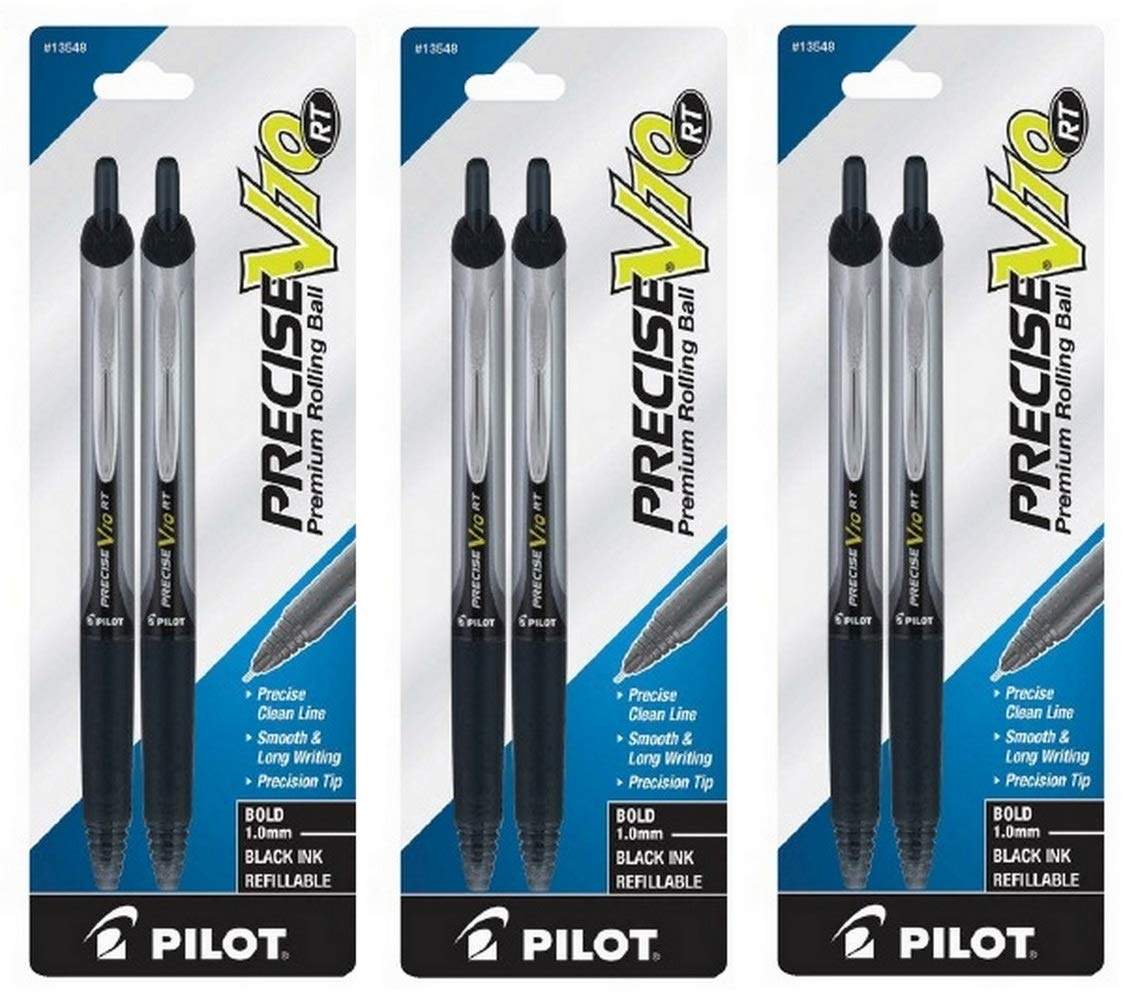 PILOT Precise V10 RT Retractable Premium Rolling Ball Pens - Bold 1.0mm Tip, Smooth Black Ink, 2-Pack (13548) - Perfect for Office Work, Note Taking & Professional Writing