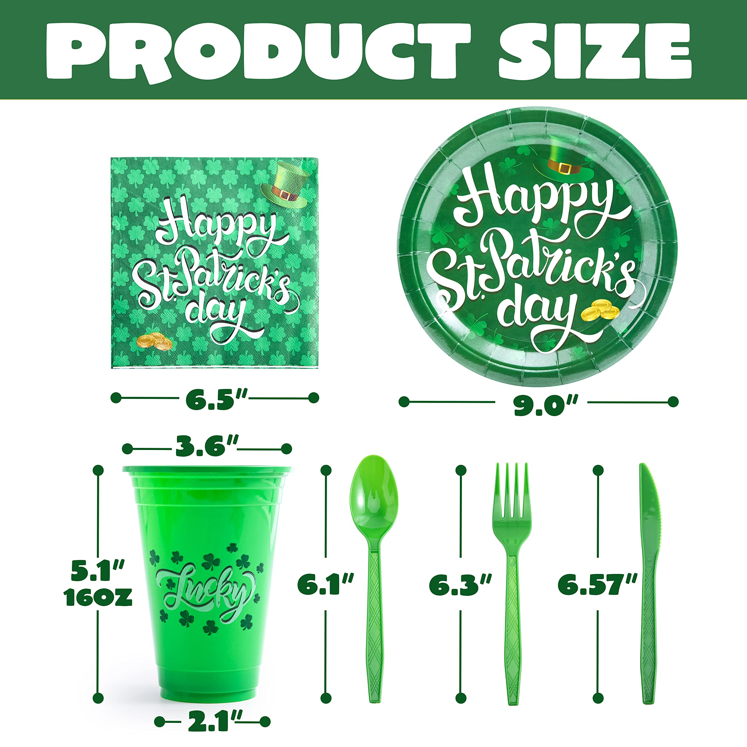 JOYIN 126PCS St. Patrick's Day Party Tableware Set - 18-Person Shamrock Themed Dinner Kit with 9-inch Plates, Cups, Napkins & Cutlery (Forks, Knives, Spoons) - Perfect for Irish Themed Parties, Holiday Celebrations & Family Gatherings
