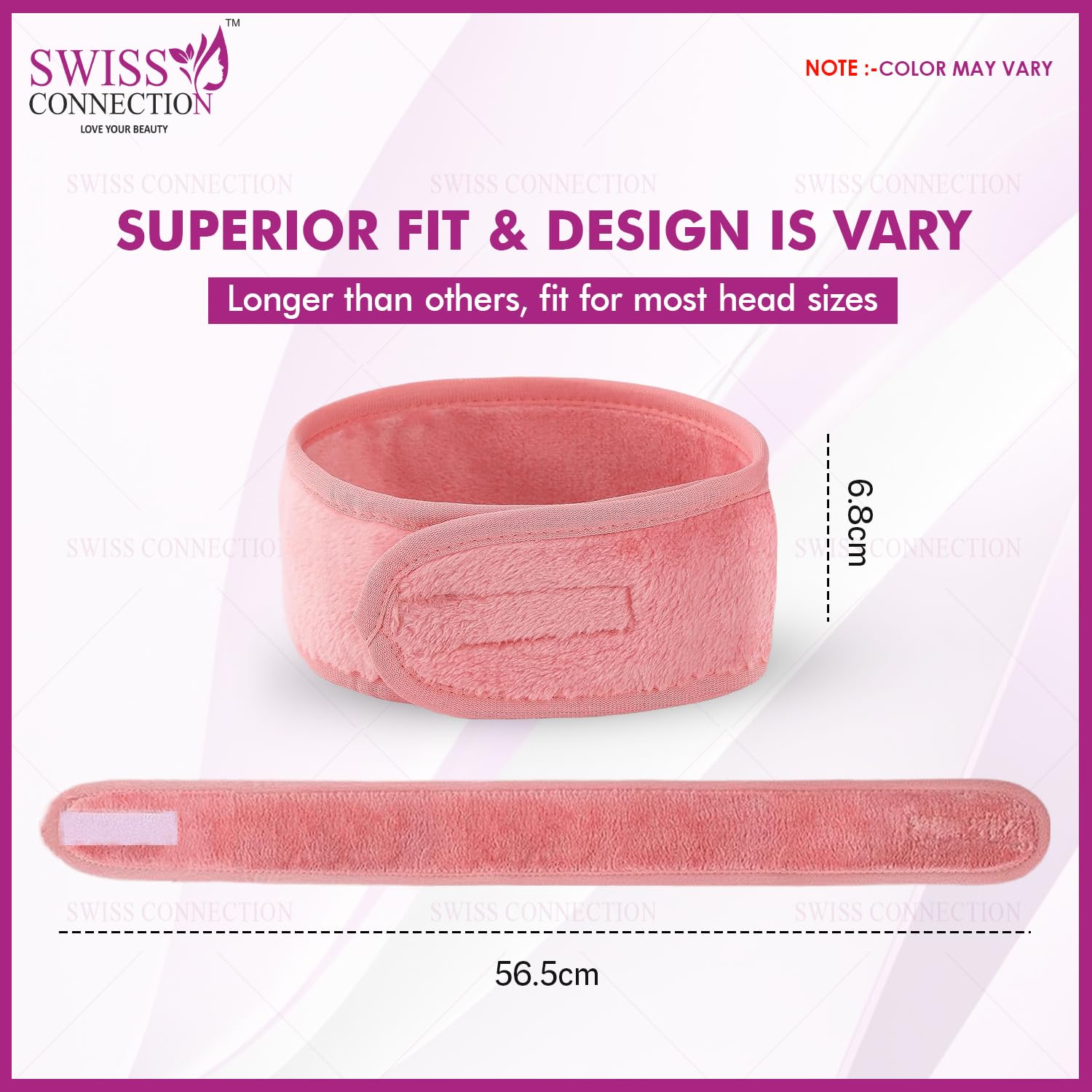Swiss Connection Adjustable Cotton Headbands for Women - Soft, Washable & Flexible Spa Headbands (Pack of 6, Multicolor) - Perfect for Yoga, Gym, Facial Treatments & Daily Hair Care