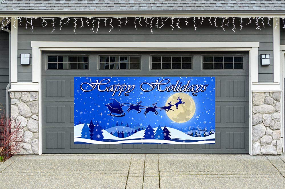 Happy Holidays Garage Door Banner - Outdoor & Fall Decorations for Christmas, Thanksgiving - Perfect for Seasonal Home, Yard, and Party Decor