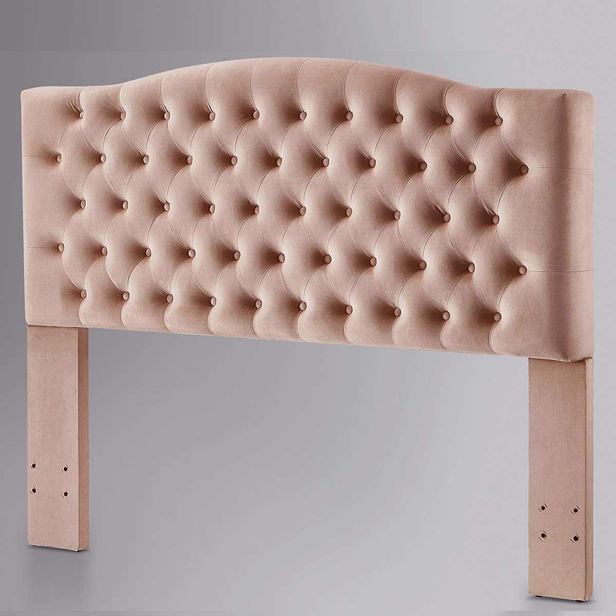 24K Gold Velvet Upholstered Tufted Button Queen Headboard - Luxury Blush Pink Bed Frame for Master Bedroom Decor | Full/Queen Size Comfortable Padded Headboard for Modern Home & Bedroom Design
