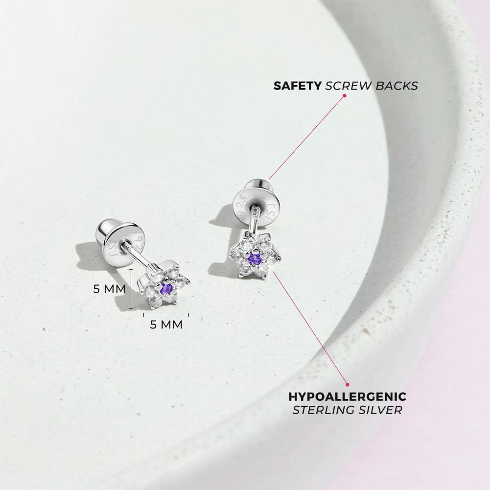 925 Sterling Silver Kids Earrings with 5mm CZ Flower & Secure Screw Backs - Hypoallergenic Floral Stud Earrings for Toddlers & Little Girls | Perfect for Birthdays, First Piercing Gifts & Special Occasions