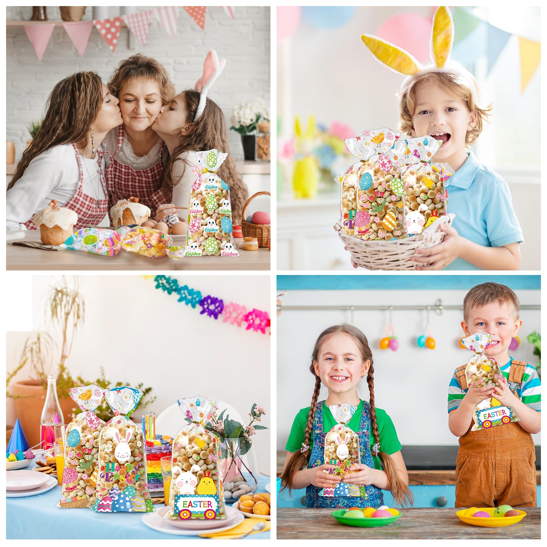 GOMANCHE 100-Piece Easter Cellophane Candy Bags with Gold Twist Ties - Colorful Easter Treat Bags for Party Favors, Goodie Cookies & Gift Giving - Perfect for Easter Celebrations, Classroom Treats & Holiday Events