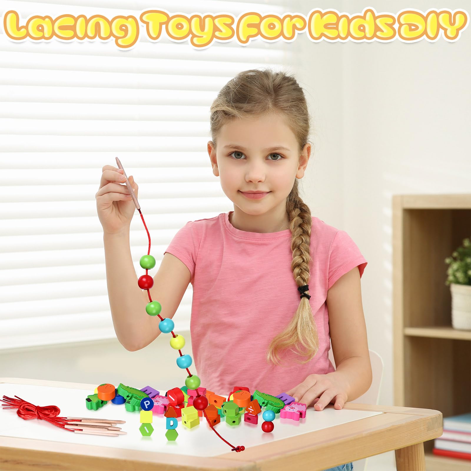 Shappy 139 Pcs Wooden Lacing Beads Toys for Toddlers - Educational Fine Motor Skills Activity with Animal Shapes & Strings - Montessori Learning Toys for Kids Ages 1-6 (Perfect for Preschool Classroom & Home Play)