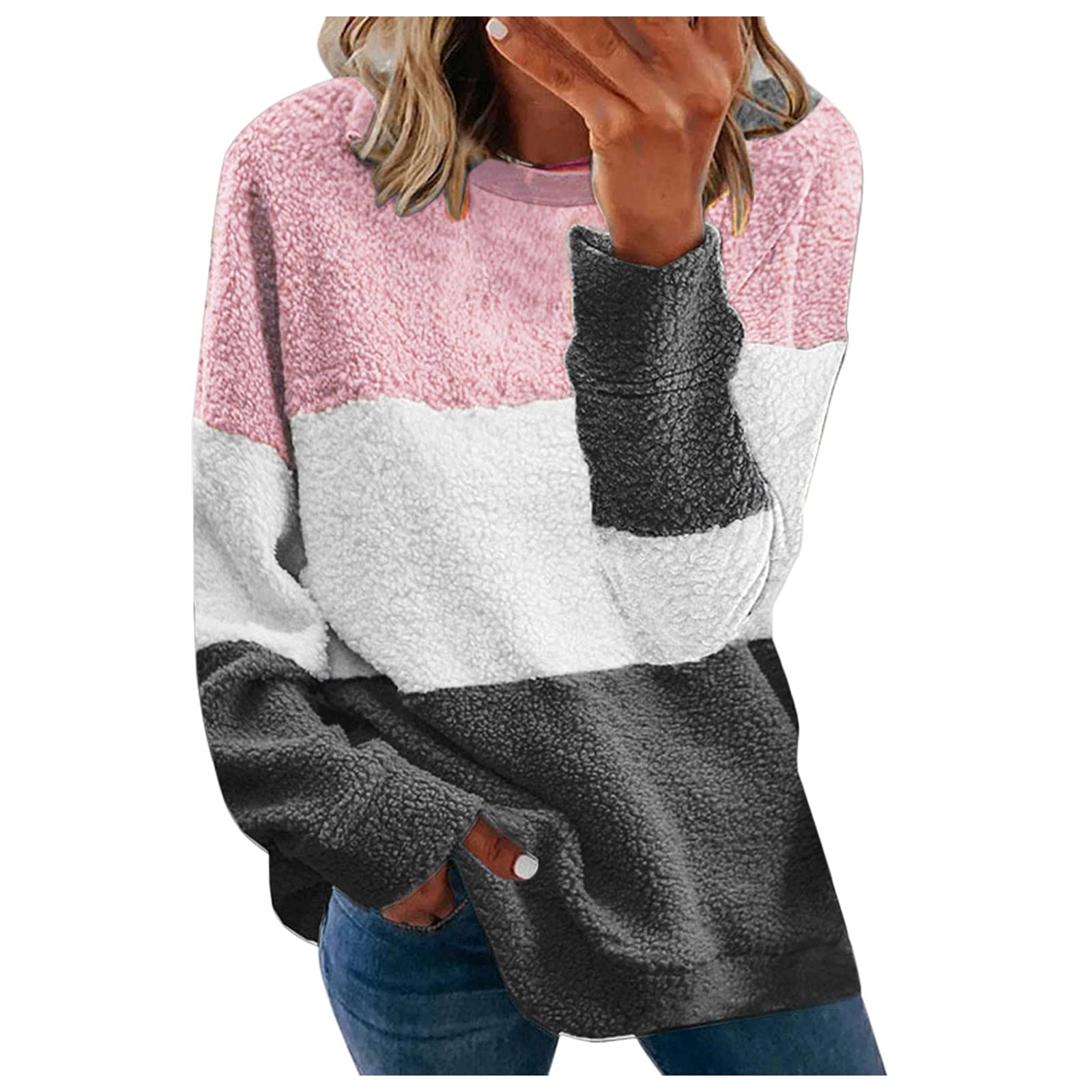 Women's Loose Long Sleeve Plush Hoodie & Sweatshirt - Round Neck Fashion Pullover for Casual Wear | Cozy Winter Outfit, Lounge Wear, Street Style