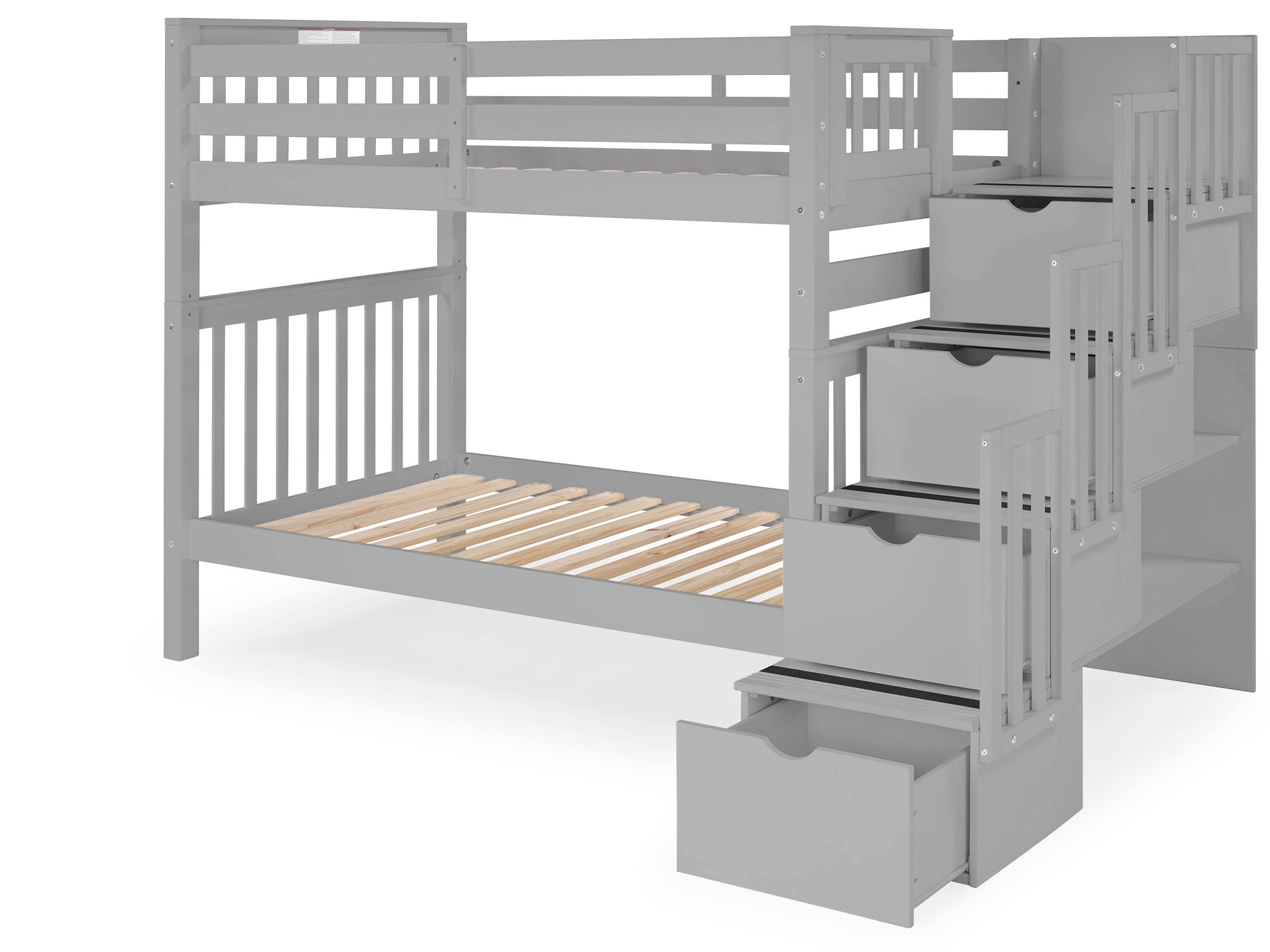 Space-Saving Twin Over Twin Bunk Bed with Stairway in Gray - Perfect for Kids' Bedrooms, Dorm Rooms & Small Spaces
