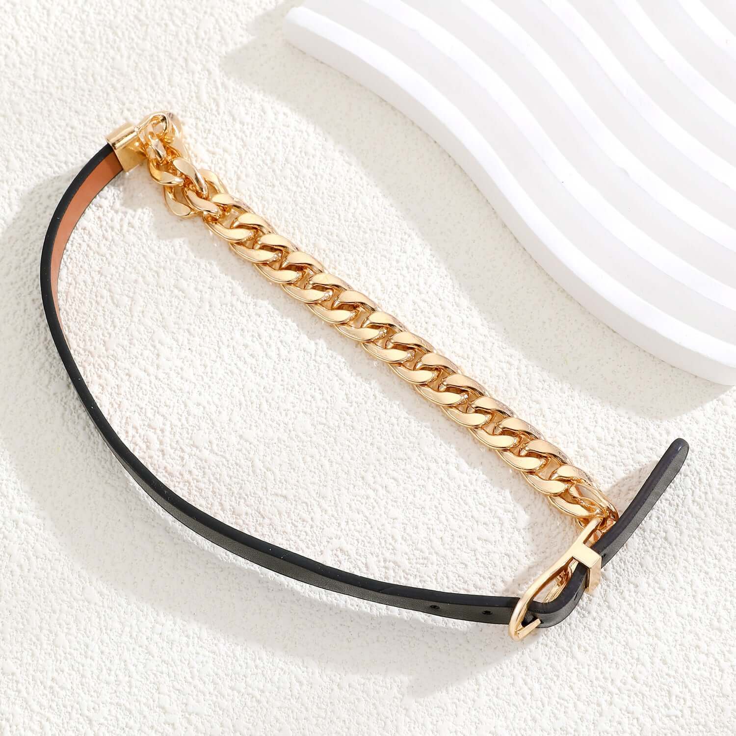 Asymmetric Cool Leather Half Chain Choker Necklace for Women | Gothic Punk Rock Fashion Accessory | Perfect for Concerts, Parties and Everyday Wear | HN940