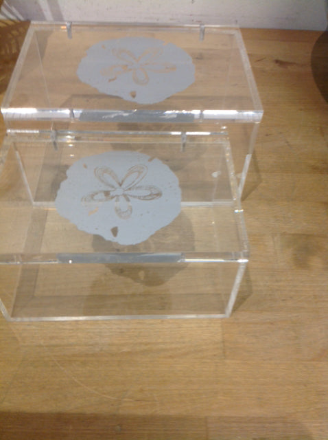 Set of 2 Clear Acrylic Sand Dollar Boxes - Perfect for Beach Wedding Favors, Coastal Home Decor & Shell Collection Storage