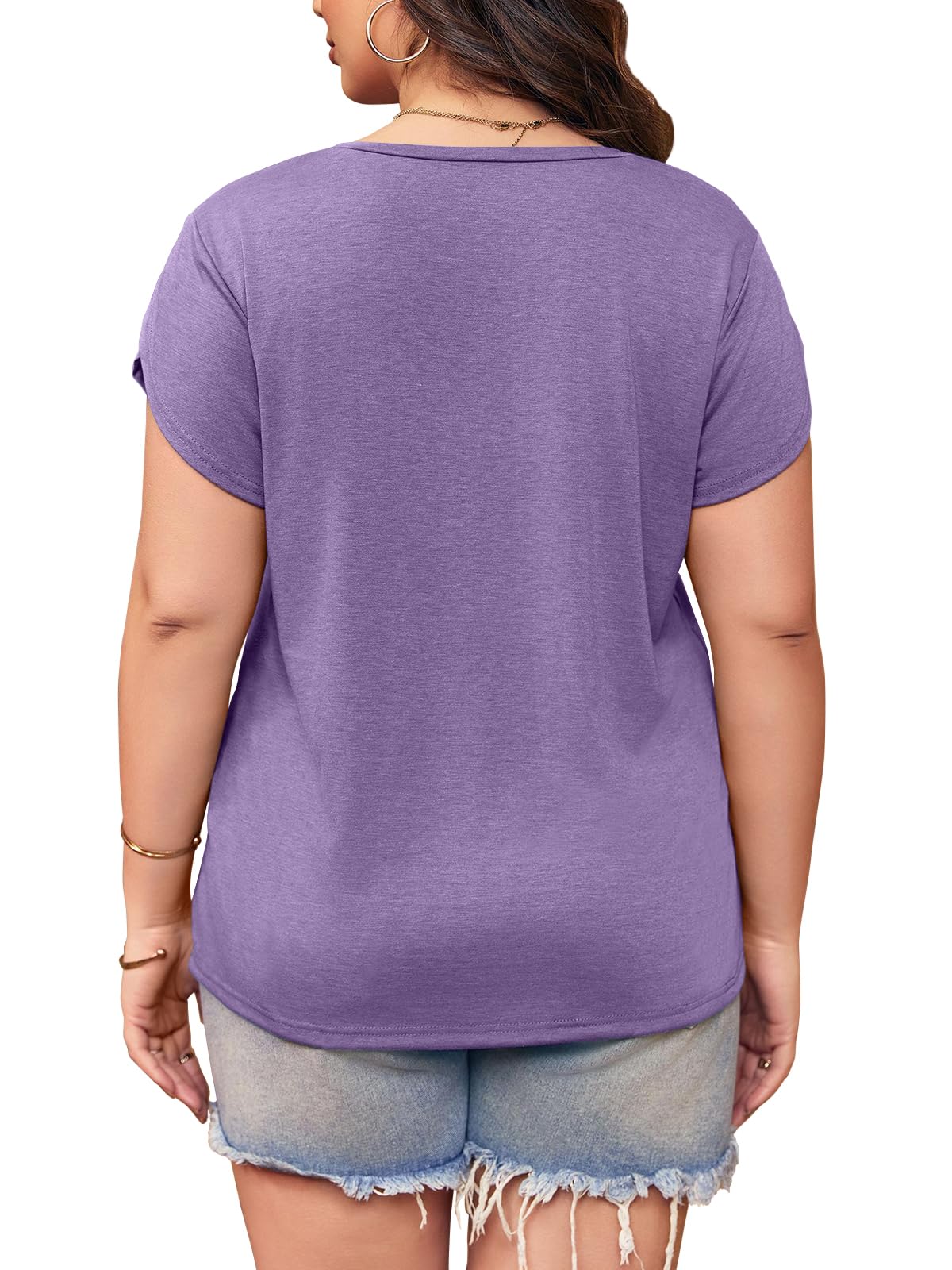 Plus Size V-Neck T-Shirts for Women - Casual Loose Fit Petal Sleeve Tops - Perfect for Everyday Wear, Work & Weekend Outfits
