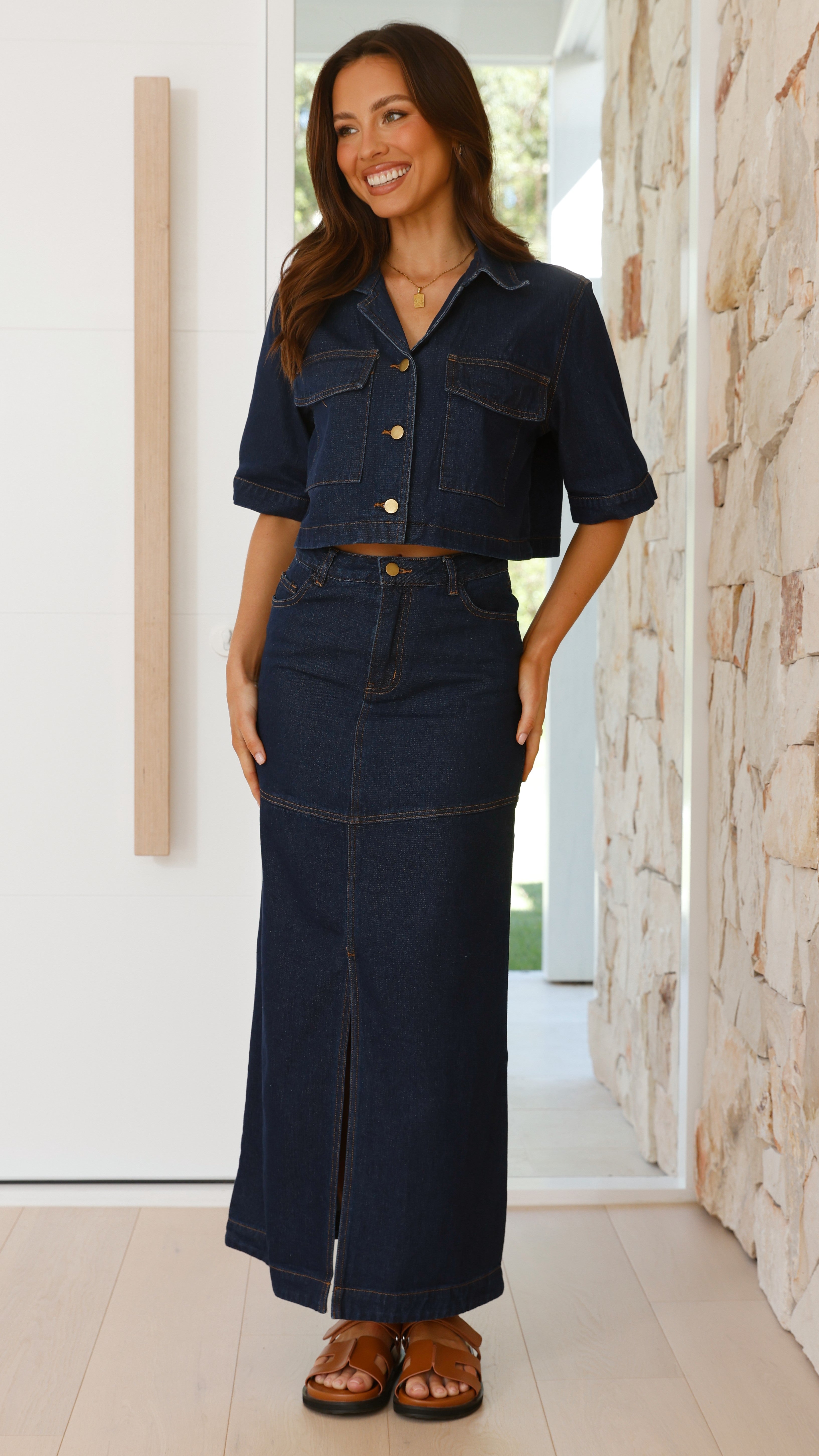 Kaili Maxi Skirt for Women - Indigo Denim Long Skirt with Side Slits | Perfect for Casual Wear, Beach Outfits, and Summer Fashion