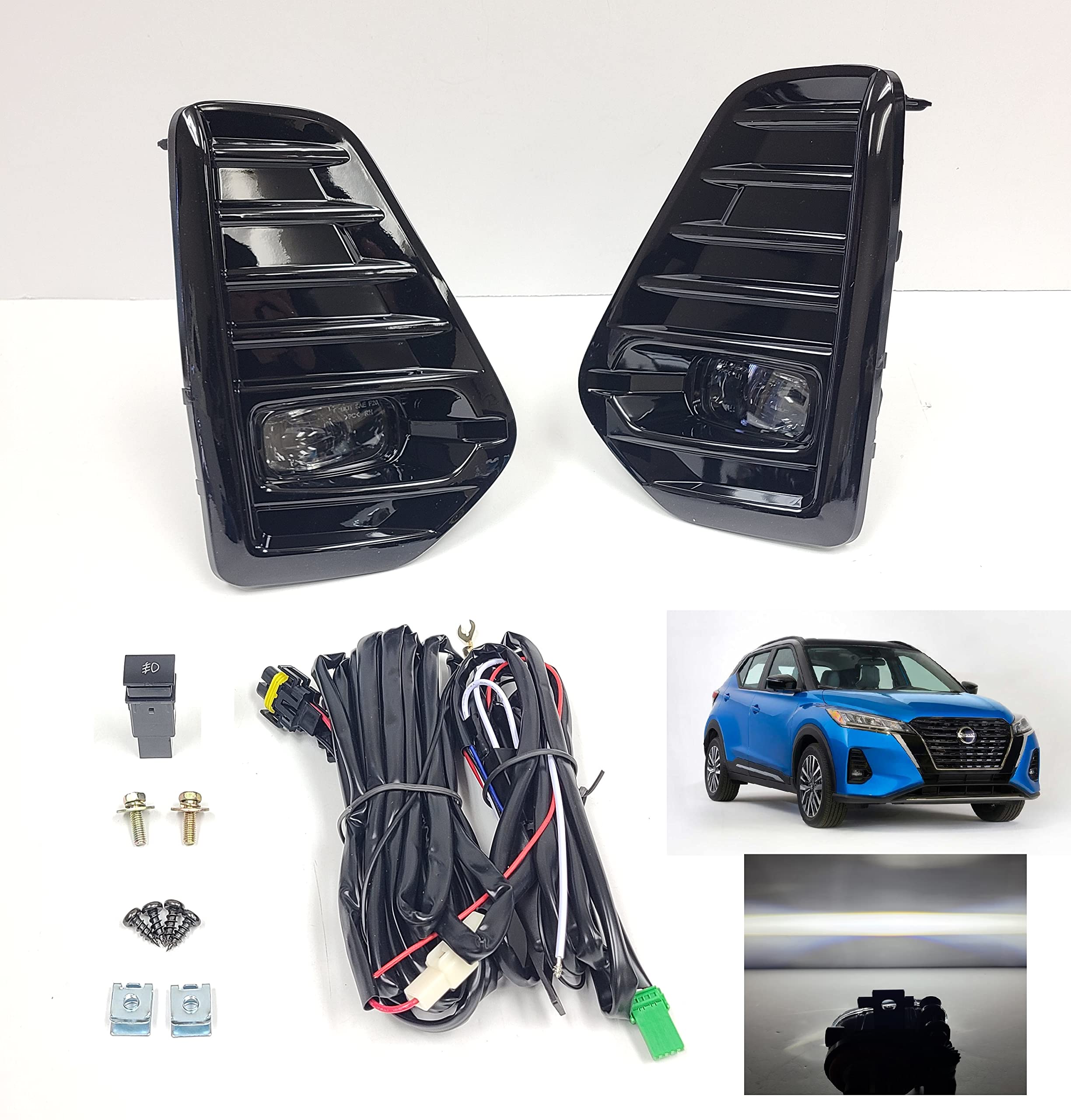 LEDIN LED Fog Lights Kit Compatible with 2021-2024 Nissan Kicks - Replacement Bezel Switch Wiring Harness & Lamp Assembly - Perfect for Night Driving & Off-Road Adventures
