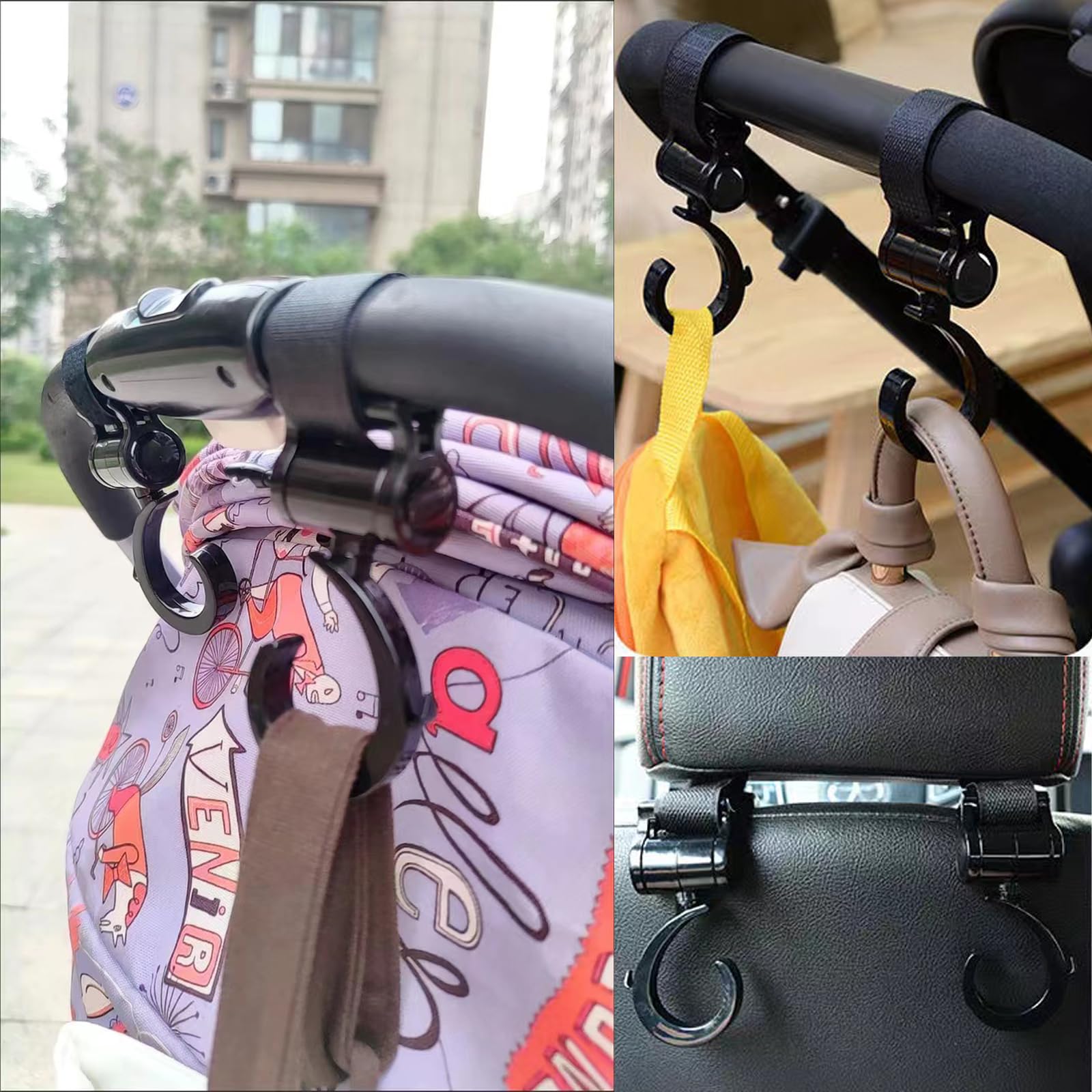 5 Pack 360° Rotating Stroller Hooks - Heavy Duty Walker Hooks for Hanging Diaper Bags, Purses & Shopping Bags on Wheelchairs, Rollators & Bikes - Perfect for Parents, Seniors & Disabled Individuals (Baby Stroller Accessories, Mobility Aid Organizer)