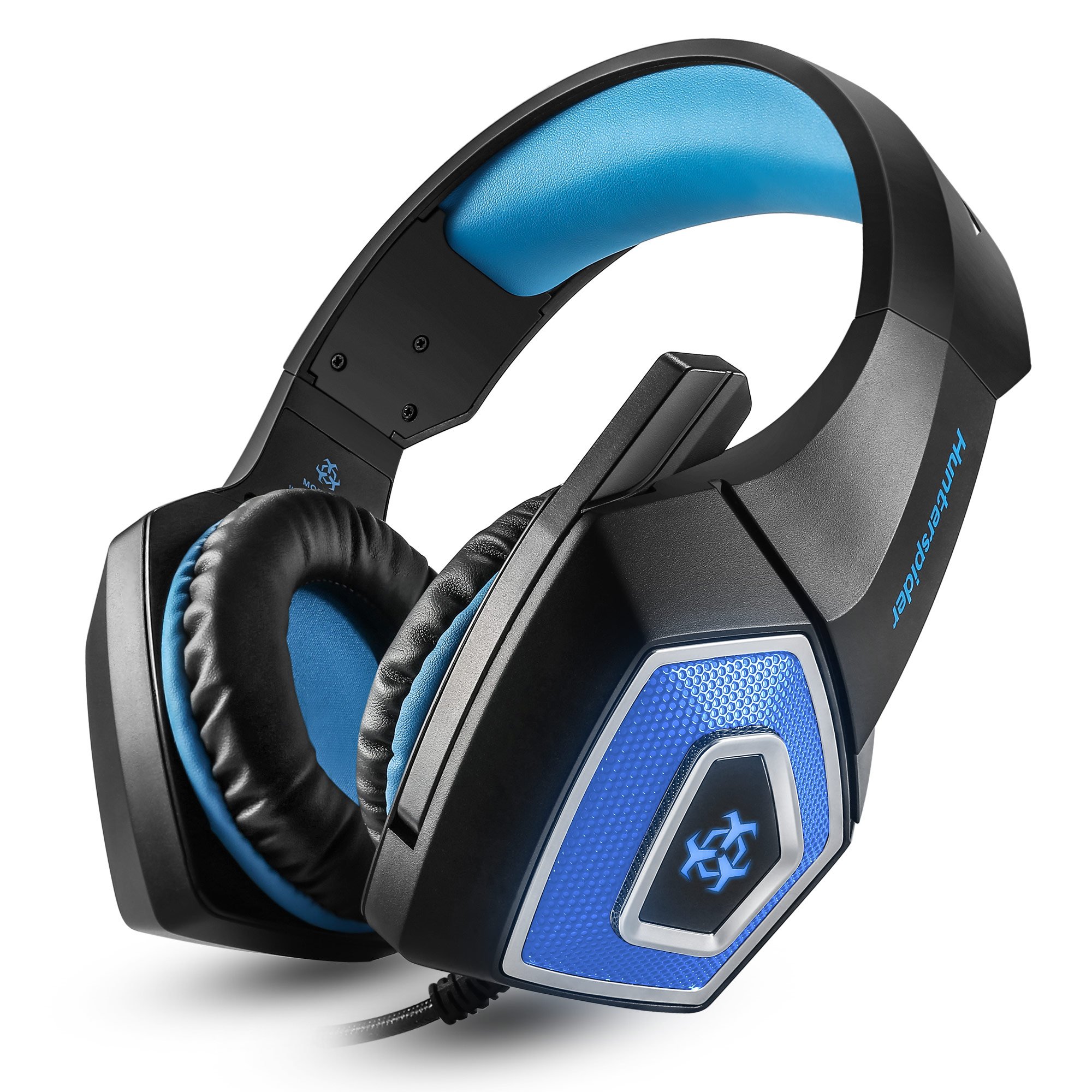 Hunterspider Pro Gaming Headset with Micro LED Lights - Over-Ear Noise Cancelling Headphones with Mic for PC, PS4, Mac - Perfect for Competitive Gaming, Streaming & Virtual Meetings