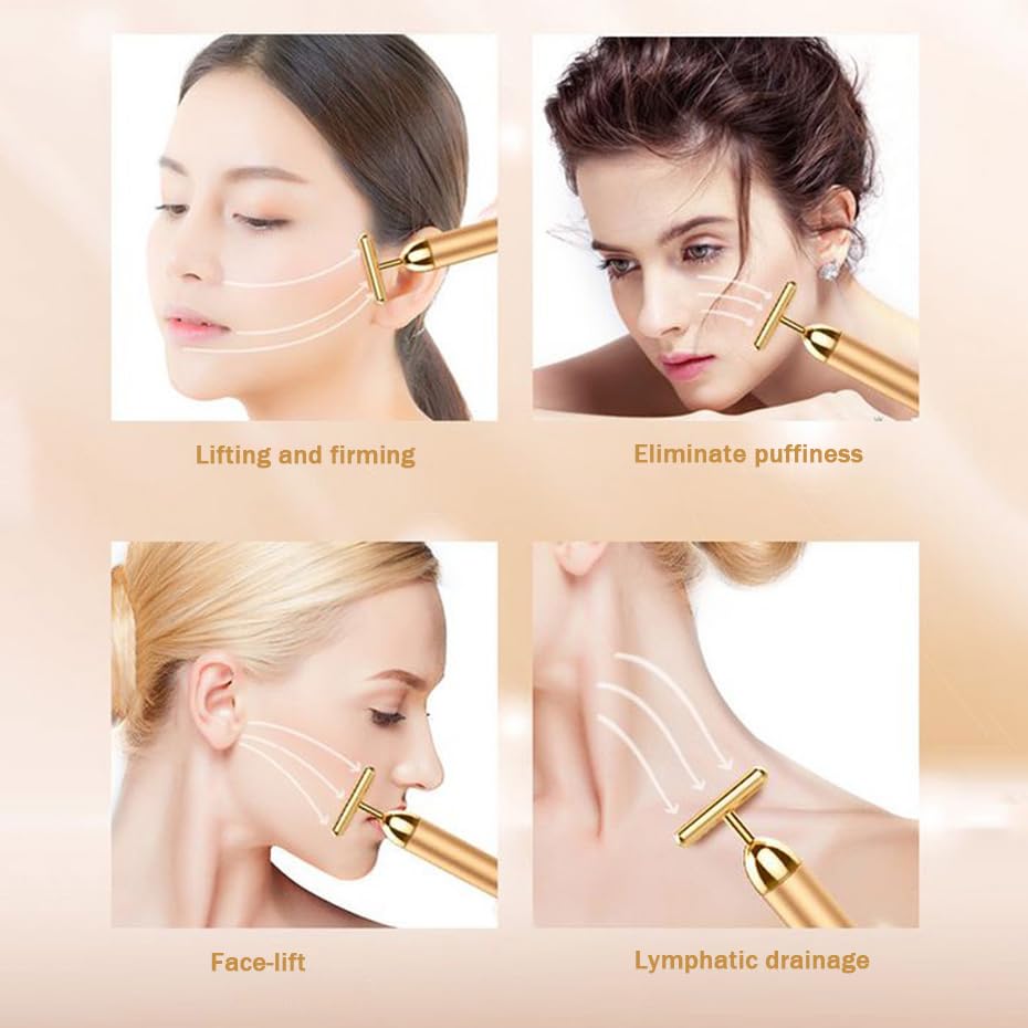24K Gold Electric Facial Massager Machine - Rechargeable Face Roller for Skin Tightening & Wrinkle Reduction | Little Curious Silver Face Massager for Anti-Aging & Relaxation | Perfect for Home Spa & Nighttime Skincare Routine