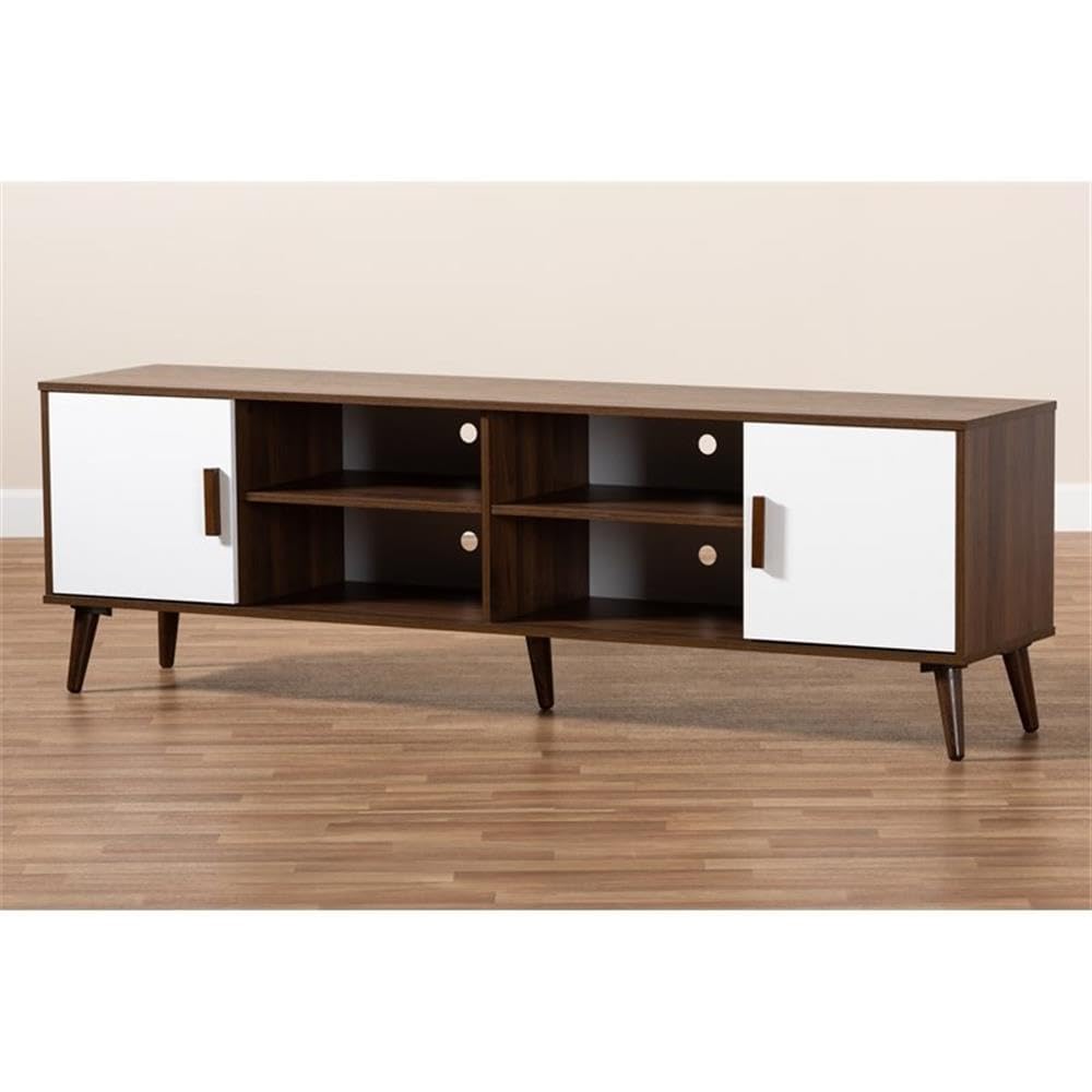 BOWERY HILL 2-Door Wood TV Stand Console Entertainment Center in White and Brown - Modern TV Cabinet for Living Room, Bedroom & Home Theater Storage