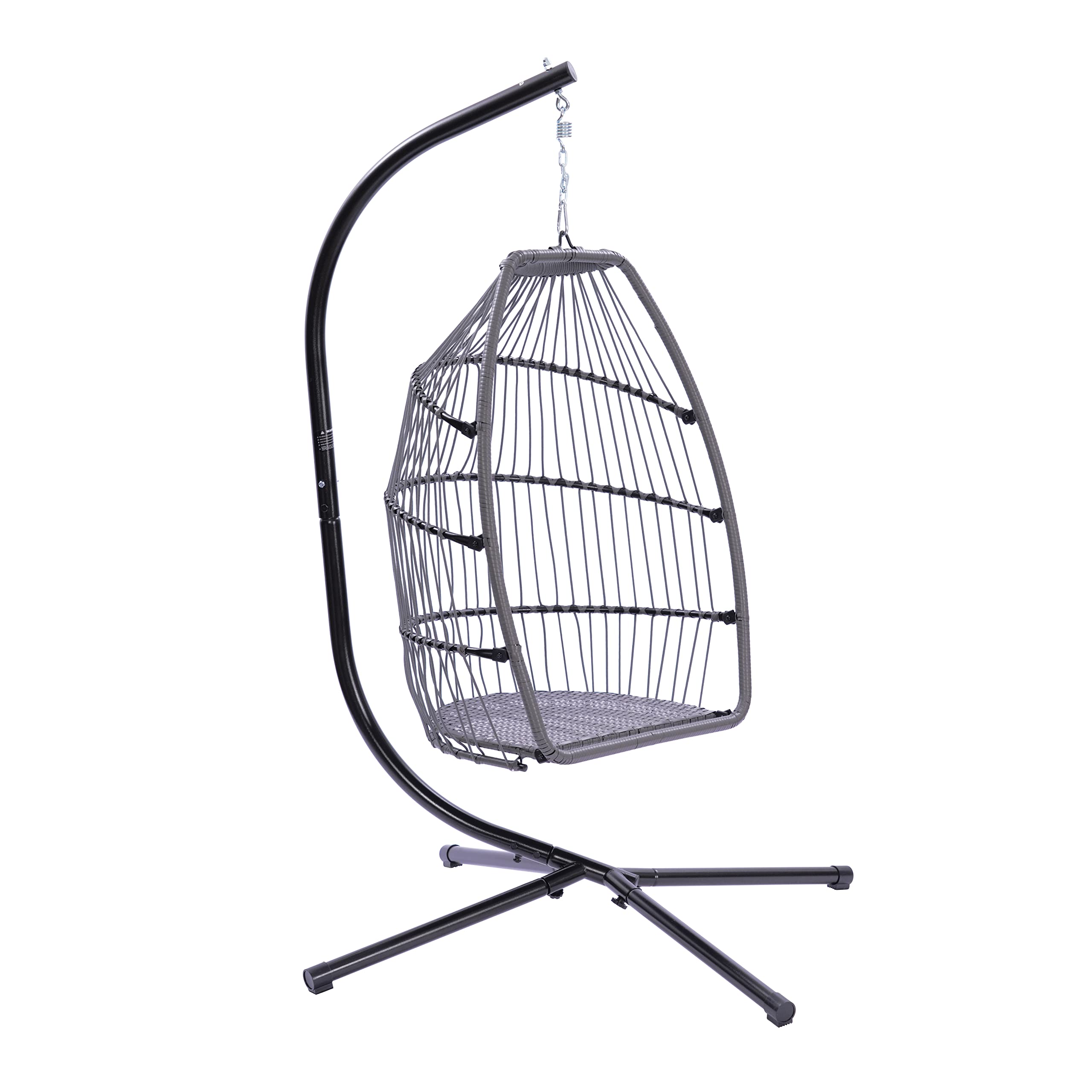 PE Rattan Wicker Swing Chair - Foldable Hanging Egg Chair with Steel Stand & Comfort Cushion - Patio Hammock Chair for Balcony, Poolside, Garden, Backyard - Outdoor Relaxation & Boho Decor (Beige)