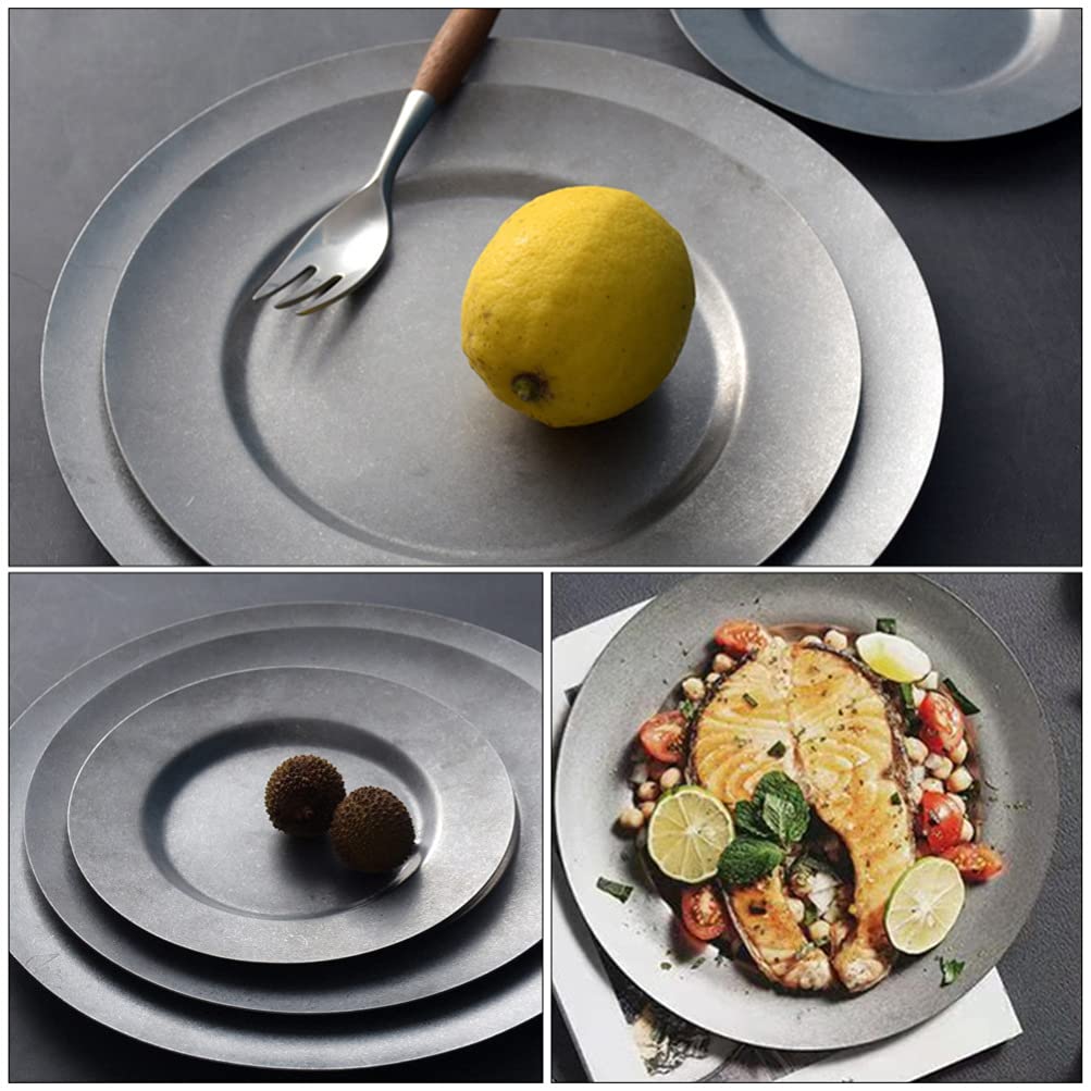 Vintage Frosted Silver Galvanized Round Tray - Rustic Deep Dish for Coffee, Jewelry, Sushi, Cereal, Salad & Dinner | Stainless Steel Food Serving Platter for Home, Kitchen, Party & Restaurant Use
