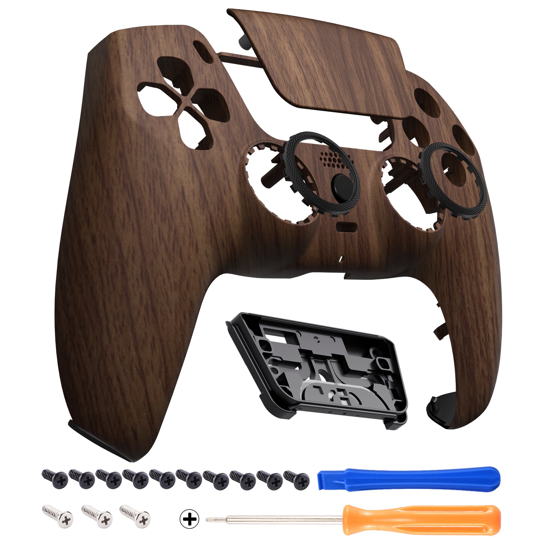 ExtremeRate LUNA Redesigned Wood Grain Front Shell Replacement with Touchpad for PS5 Controller BDM-010/020/030/040/050 - Perfect for Gaming, Customization & Controller Protection