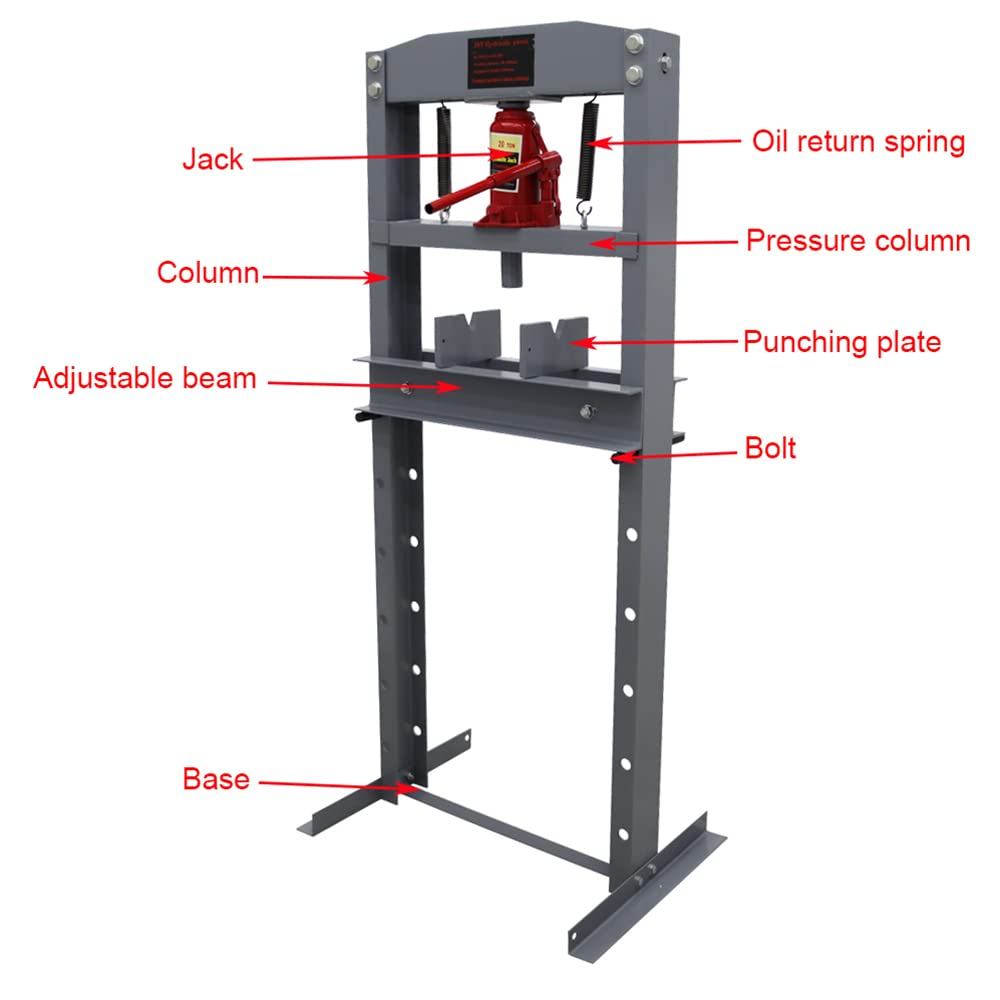 20 Ton Hydraulic Shop Press with Adjustable H-Frame - Heavy Duty Garage Floor Press for Metalworking, Automotive Repair & Woodworking Projects
