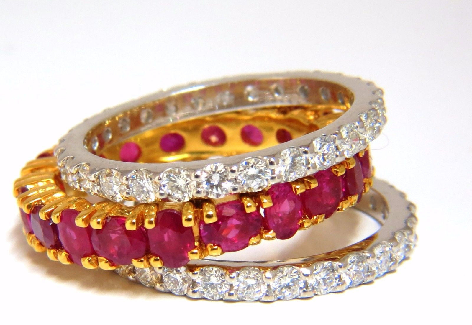 14Kt Natural Vivid Red Ruby Stackable Eternity Ring - 7.42ct Diamond Accents | Perfect for Wedding Bands, Anniversary Gifts & Stacking Jewelry Collections