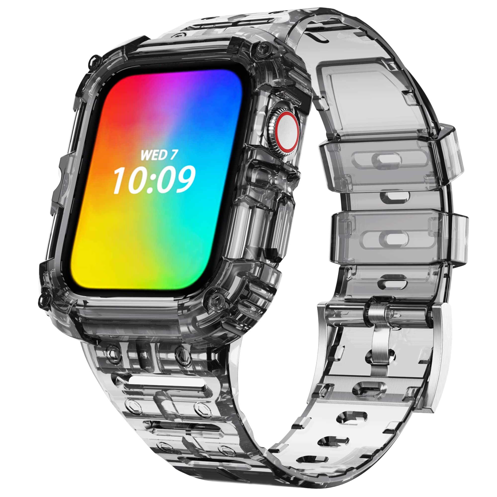 ABELTA Compatible with Apple Watch Bands 38mm 40mm 41mm - Clear Crystal Sport Band with Protective Bumper Case for iWatch Series 8/7/6/5/4/3/2/1/SE - Durable & Transparent Design for Men & Women (Crystal Black) - Perfect for Workouts, Running & Everyday Wear