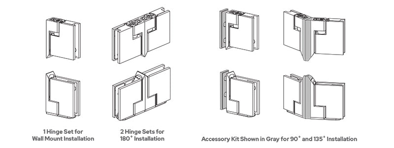 Satin Brass Zero Clearance Shower Screen Hinge Set - Heavy Duty Bathroom Hardware for Frameless Glass Doors (Modern Home & Hotel Use)