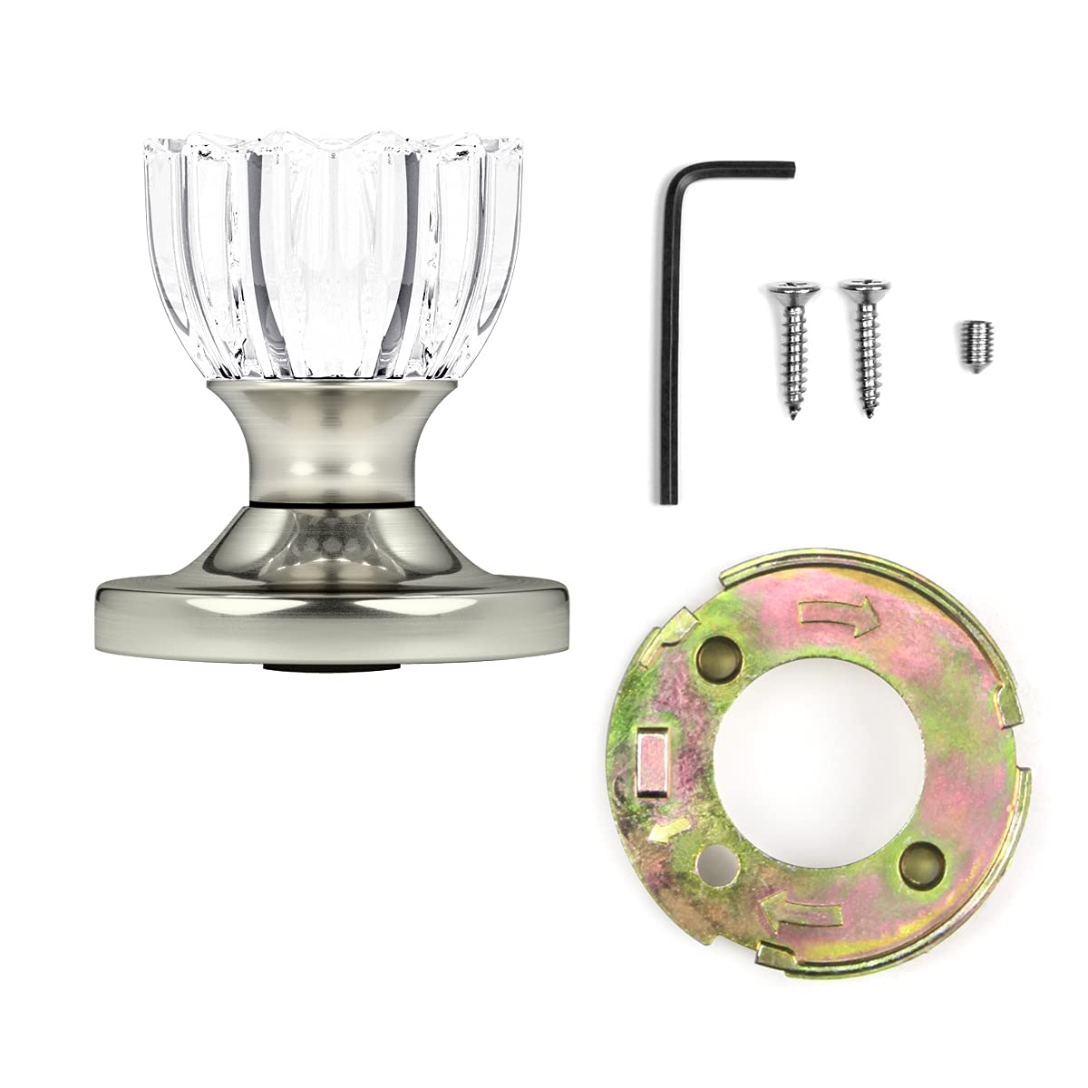 (7 Pack) Vintage Fluted Crystal Door Knobs - Satin Nickel Finish with Round Rosette - Perfect for Home Renovation, Cabinet Upgrades & DIY Furniture Projects