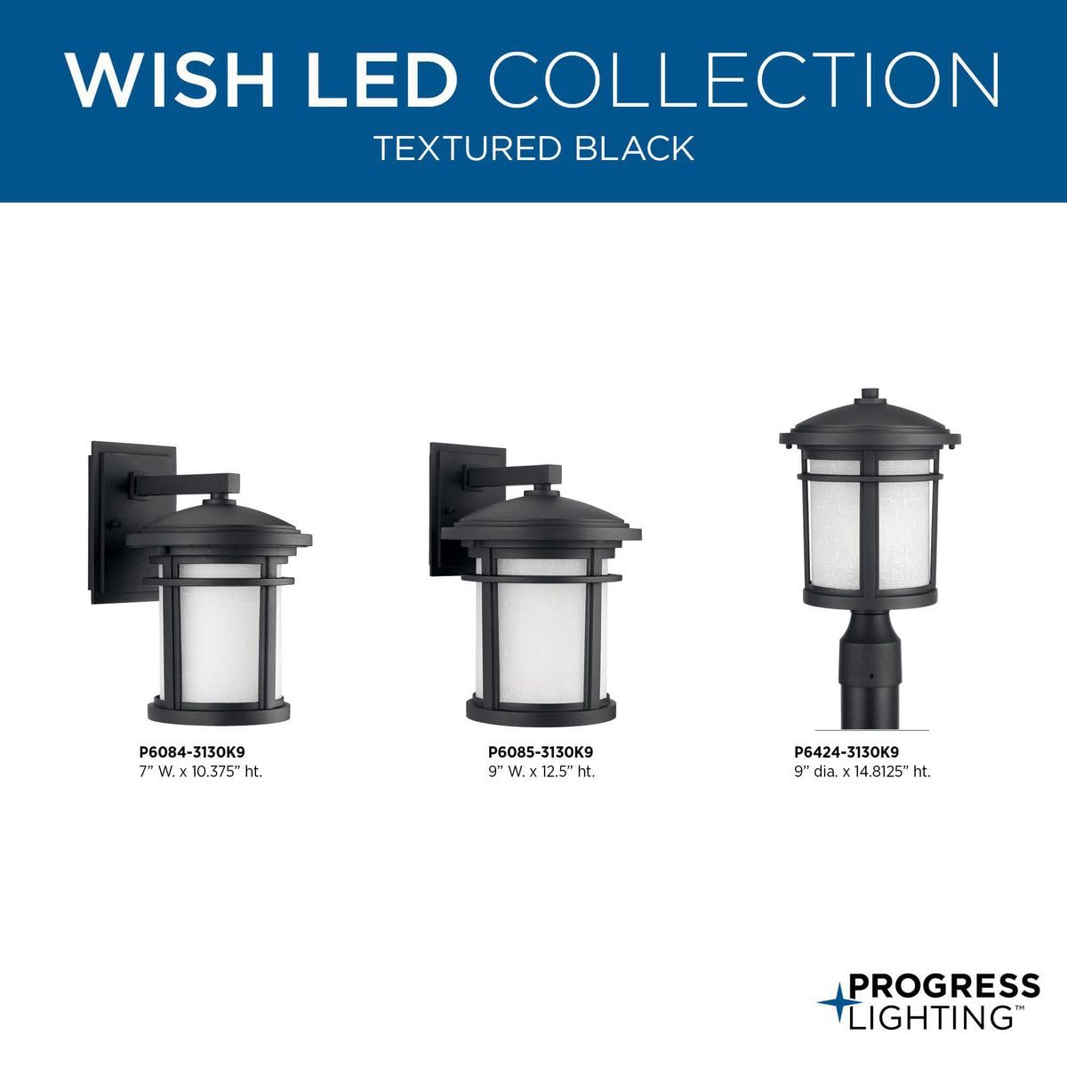 Progress Lighting Wish LED Collection 1-Light Outdoor Wall Lantern - Etched White Linen Glass, Textured Black Finish - Perfect for Craftsman Style Homes, Porch Lighting & Entryway Illumination