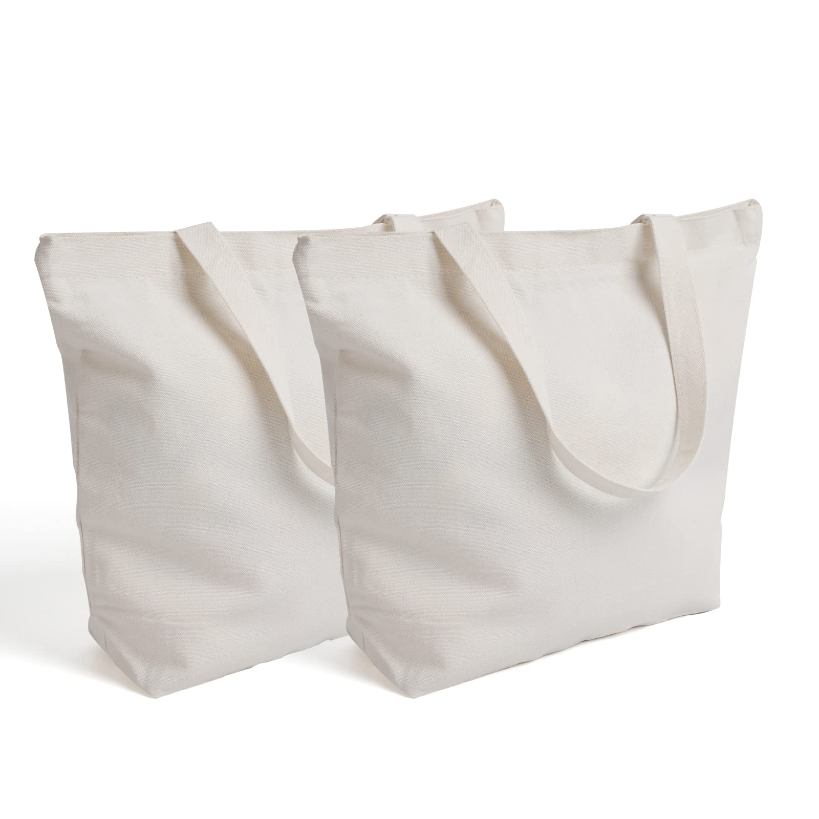 2Pcs Natural Cotton Canvas Tote Bags 15.7