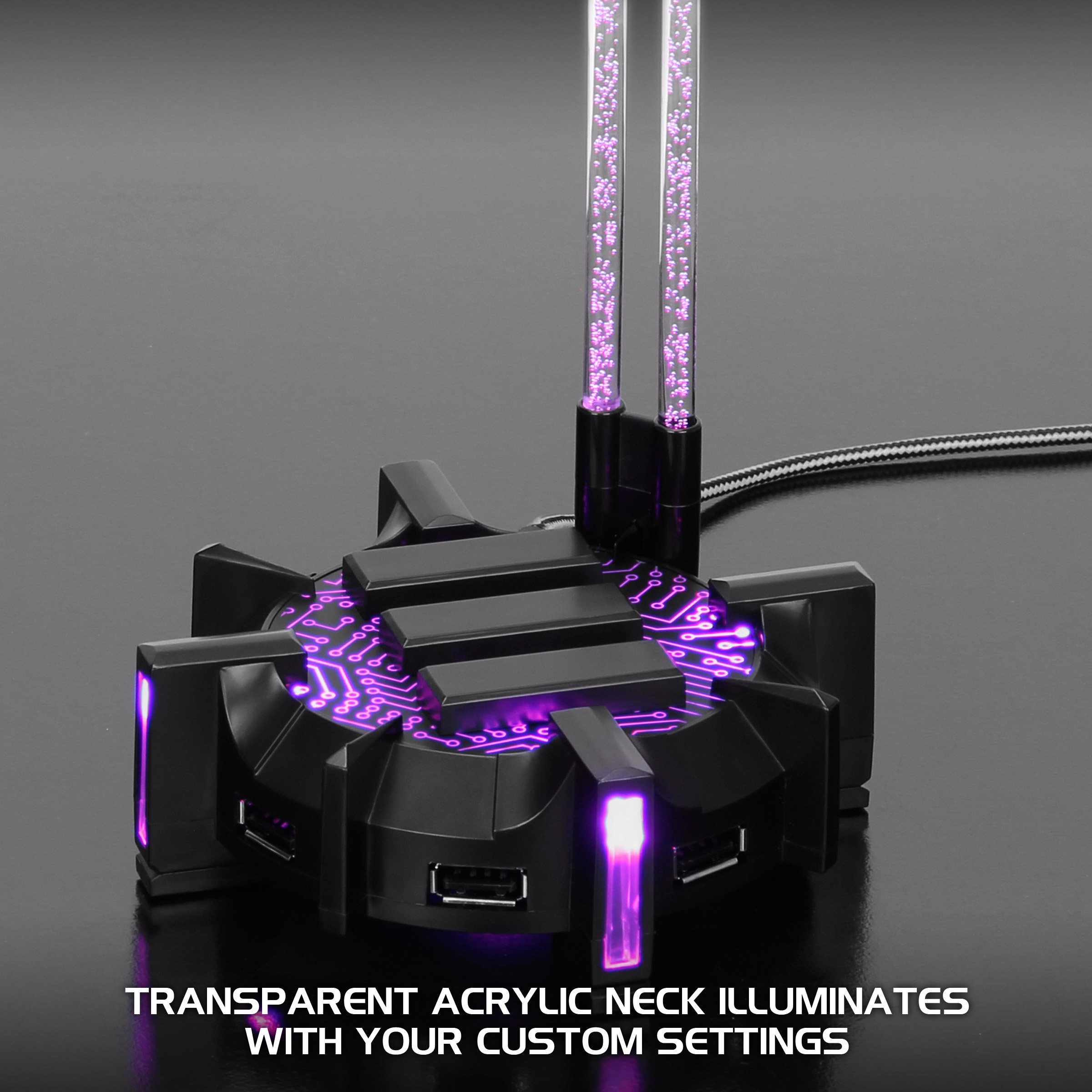Premium Gaming Headphone Stand with 4-Port USB Hub & RGB Lighting - Universal Headset Holder with Weighted Base for PS5, Xbox Series X, PC - Perfect for Streaming Setup and Gaming Stations