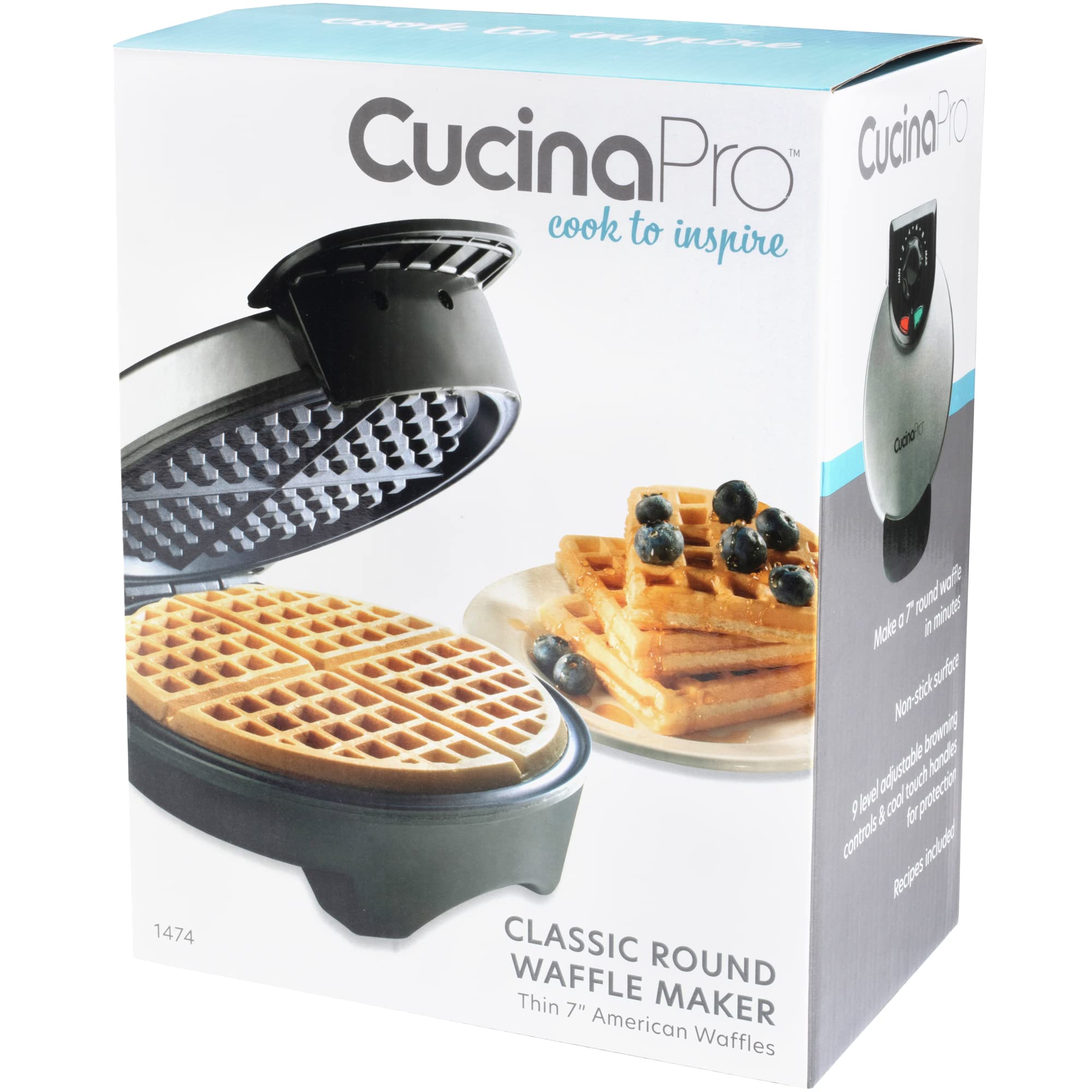 Cucina Pro 7-Inch Non-Stick Waffle Maker - Adjustable Browning Control for Thin American Style Waffles - Perfect for Breakfast, Brunch & Family Gatherings - Ideal Housewarming Gift & Kitchen Essential