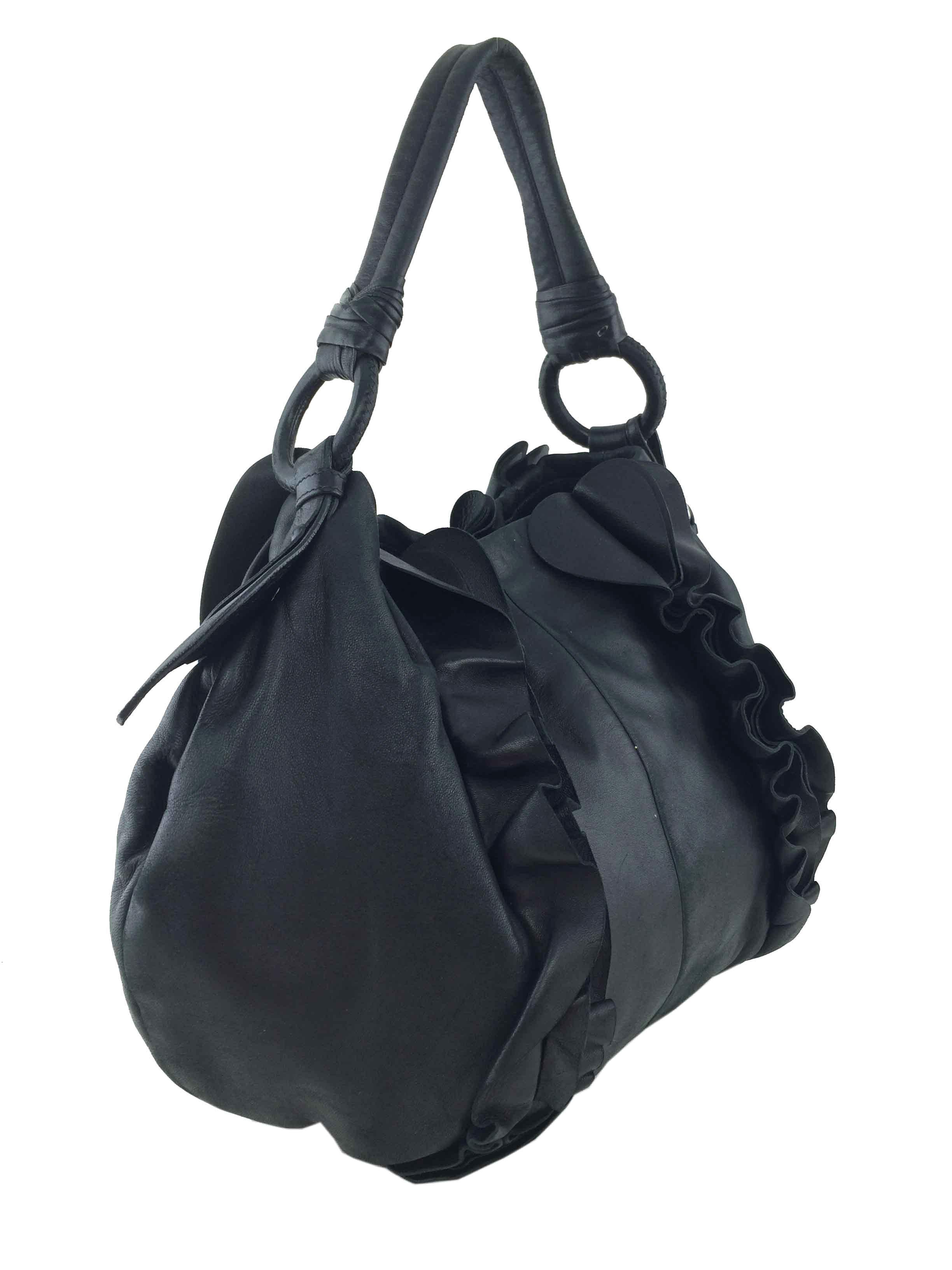 Prada Nappa Leather Ruffle Hobo Bag - Women's Designer Shoulder Bag for Work, Travel & Everyday Use