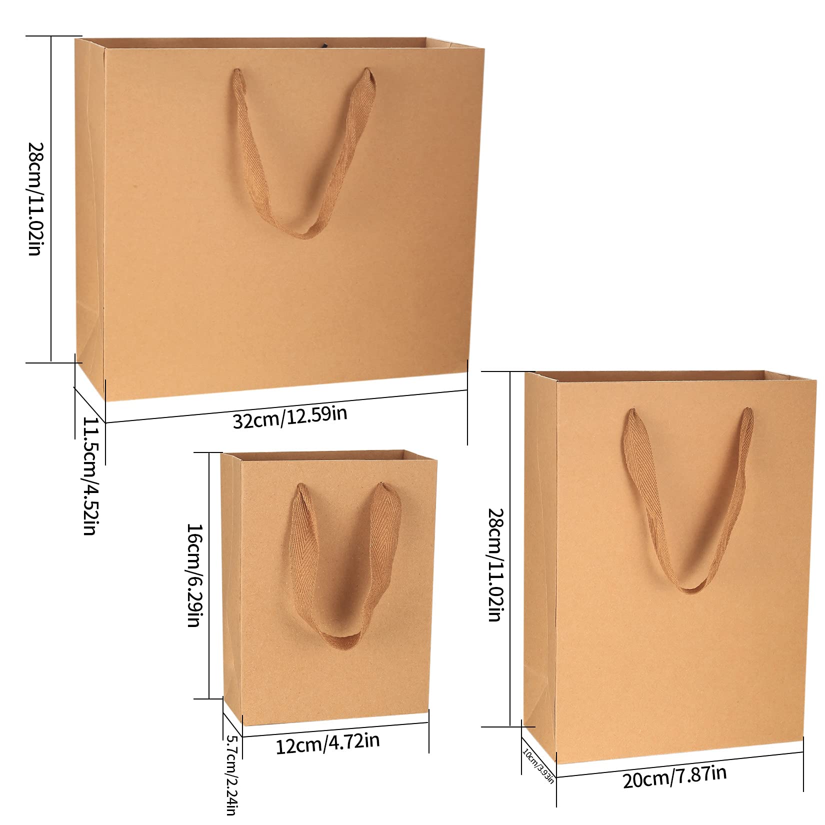 HexinYigjly 12-Pack Kraft Paper Bags with Handles - Small, Medium & Large Brown Gift Bags Bulk for Retail, Shopping, Party Favors & Merchandise | Eco-Friendly Business Packaging for Stores, Weddings & Birthday Parties