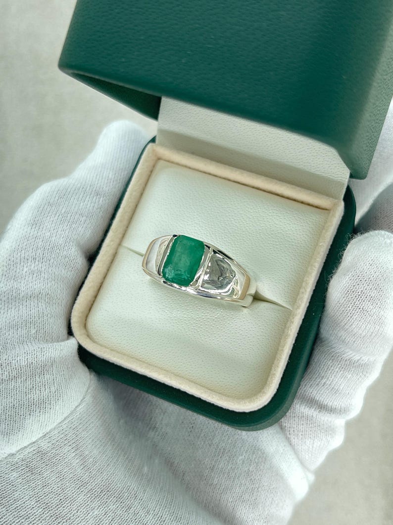 2.75ct Natural Emerald Cut Half Bezel Channel Solitaire Men's Ring in 925 Sterling Silver - Perfect for Weddings, Engagements & Anniversary Gifts