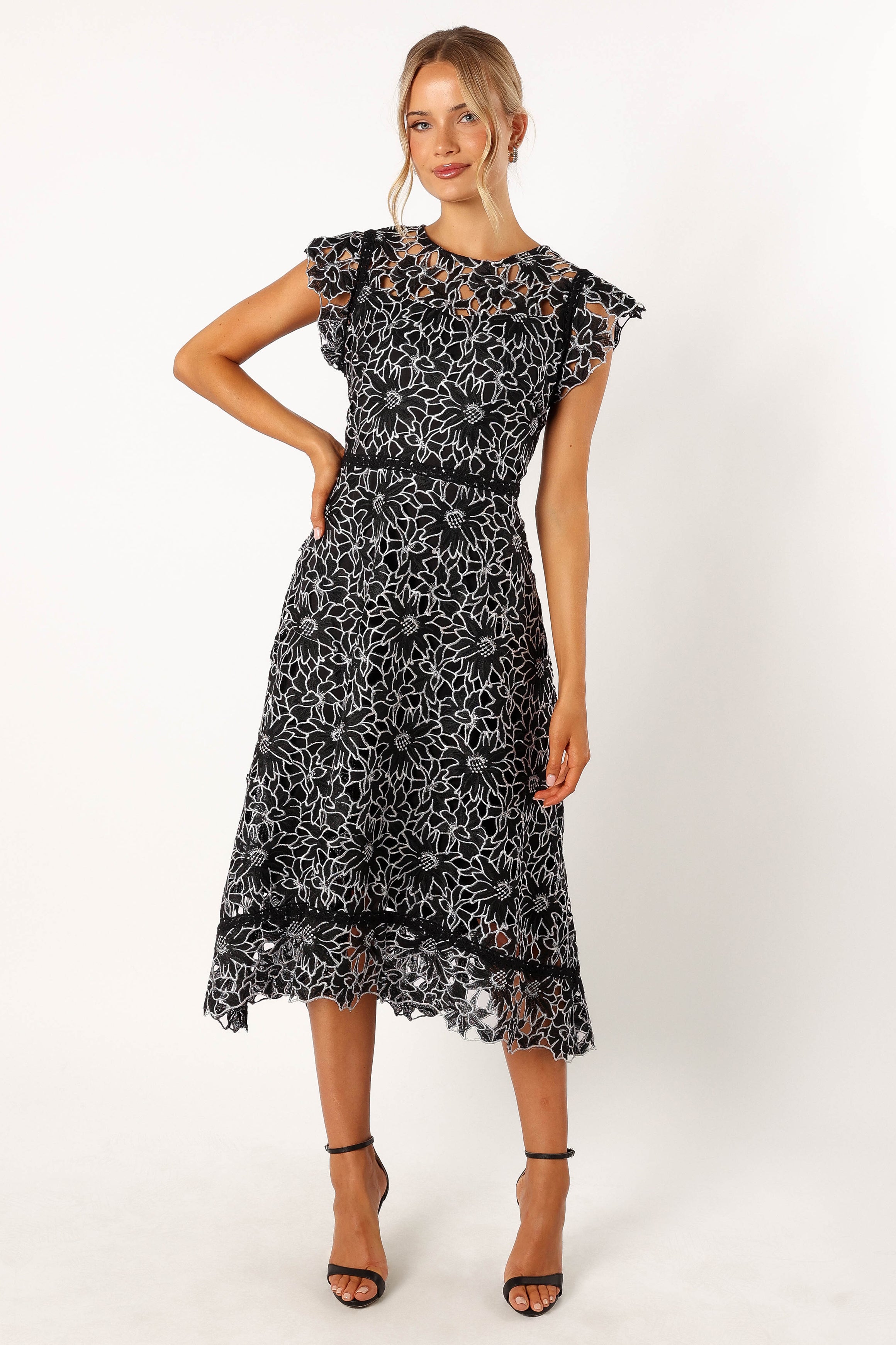 Calvin Klein Women's Black Frill Sleeve Midi Dress - Elegant Party & Cocktail Wear for Special Occasions
