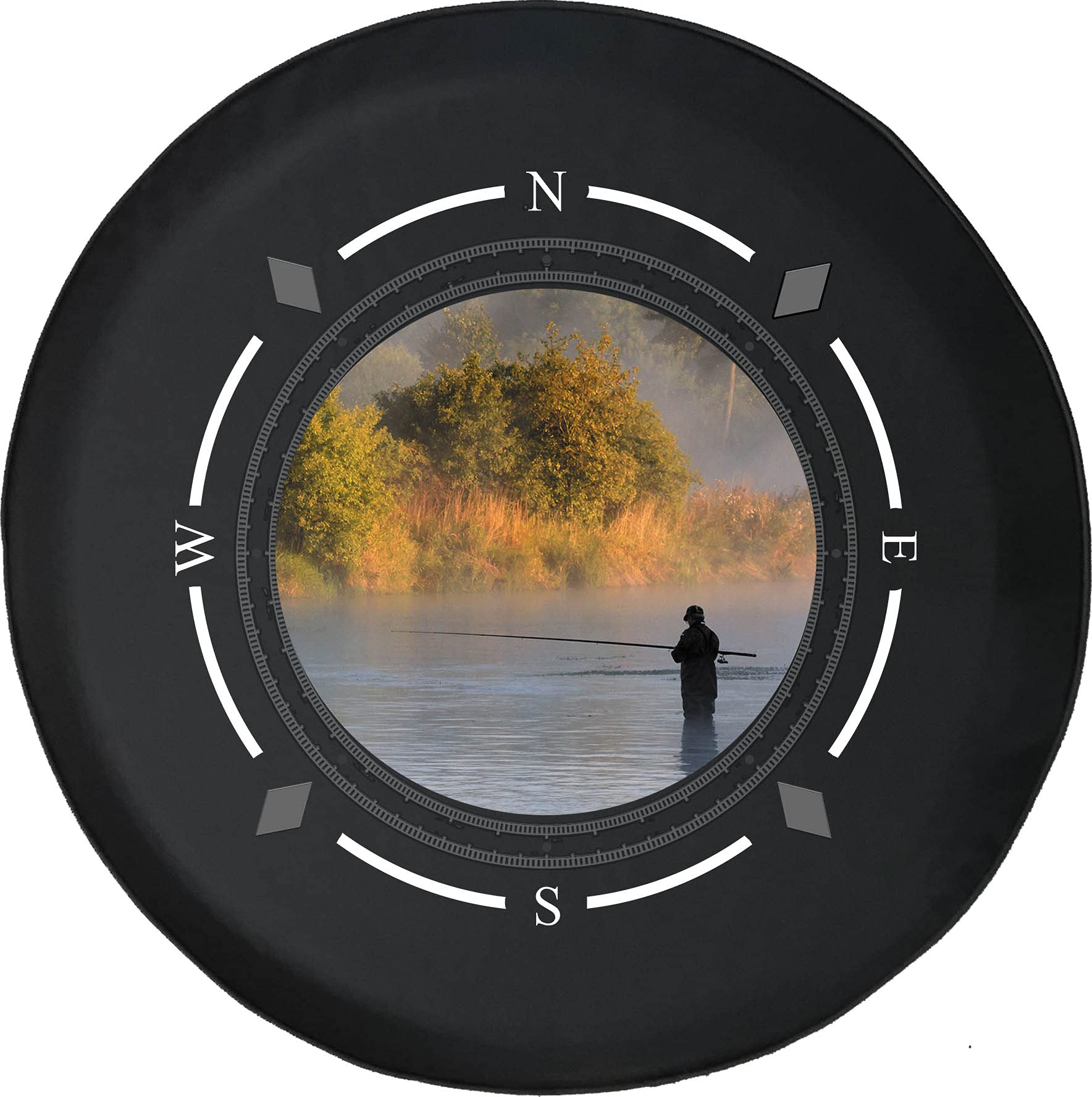 American Unlimited Spare Tire Cover with Compass Design - Durable SUV, RV & Trailer Wheel Protector for Fly Fishing, Wading & Outdoor Adventures
