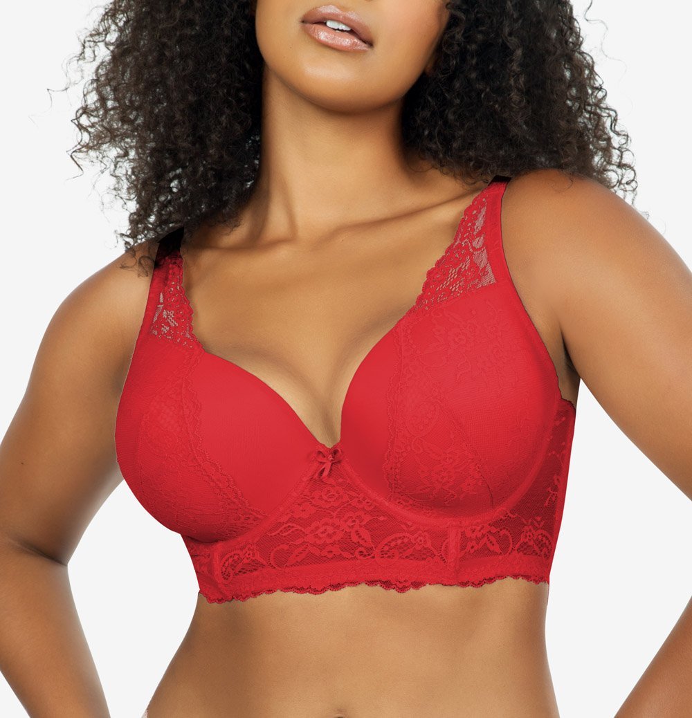 Parfait Sandrine Longline Plunge Bra - Sexy Push Up Underwire Bra for Women, Comfortable Full Coverage Lingerie in Racing Red - Perfect for Date Night, Special Occasions & Everyday Wear